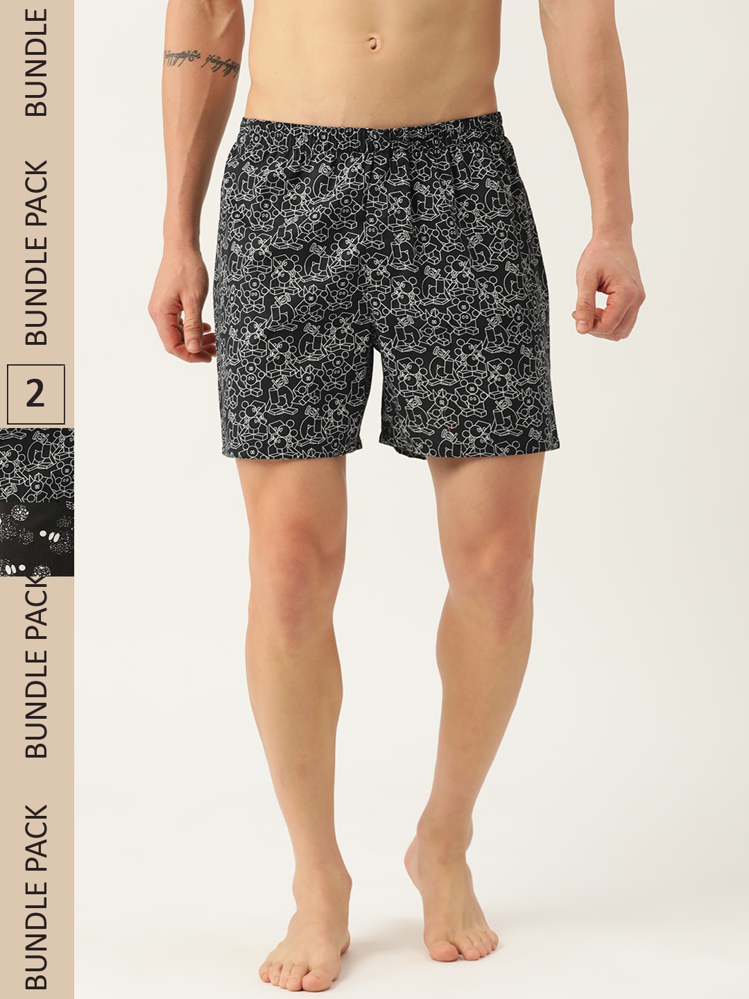 

Kook N Keech Pack Of 2 Disney Printed Pure Cotton Boxers, Black