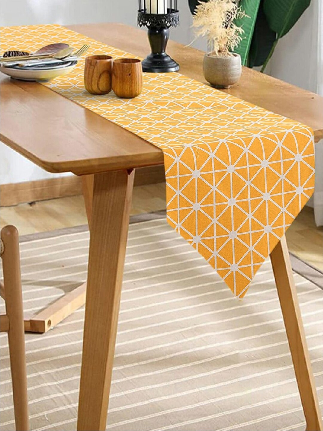 

URBAN SPACE Mustard & White Printed Cotton Runner
