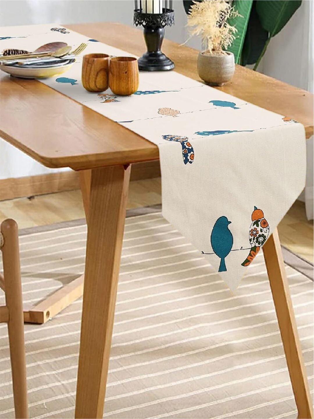 

URBAN SPACE Off White Humming Bird Printed Cotton Table Runner