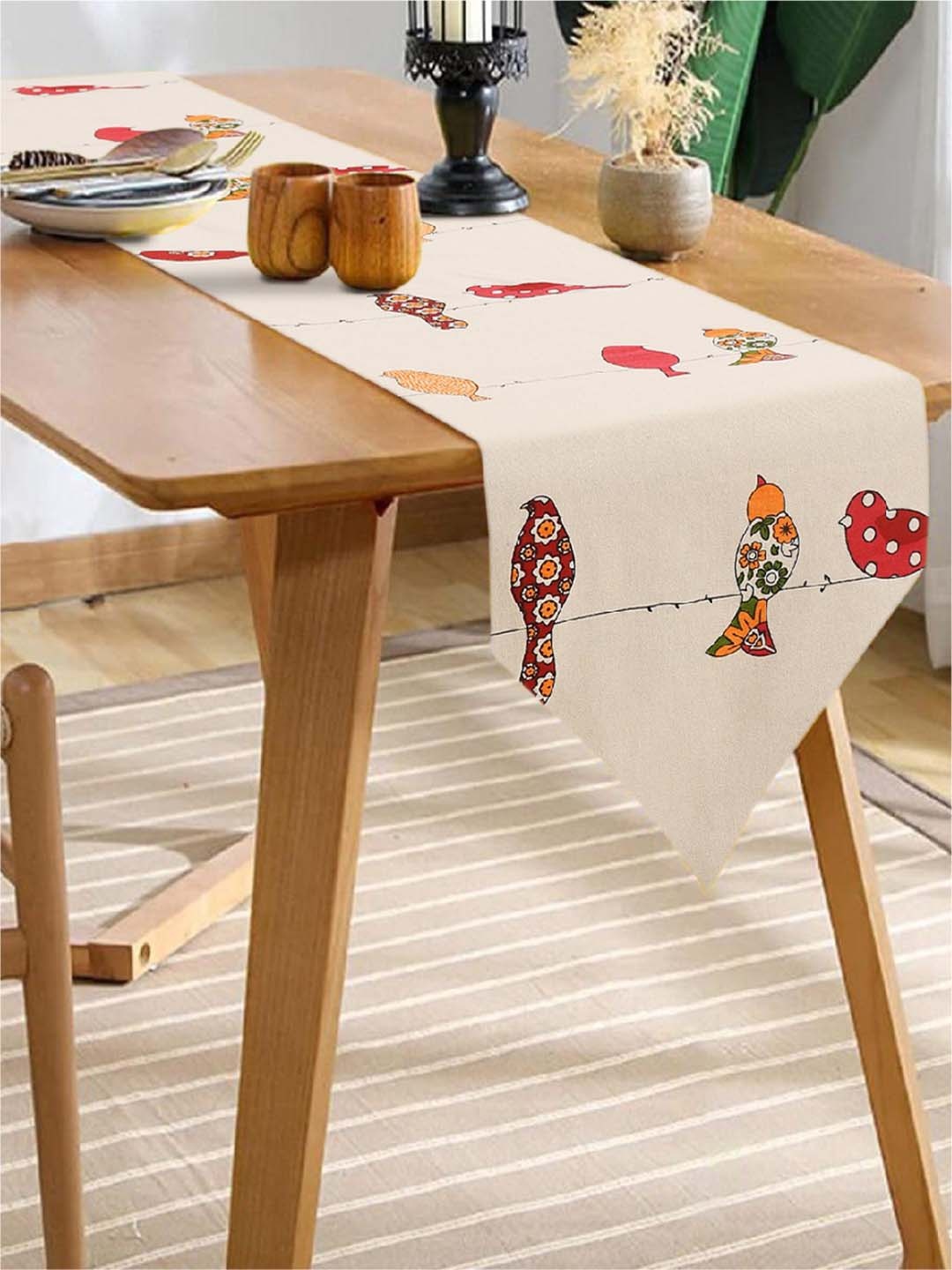 

URBAN SPACE Off White Printed 6-Seater Cotton Table Runner