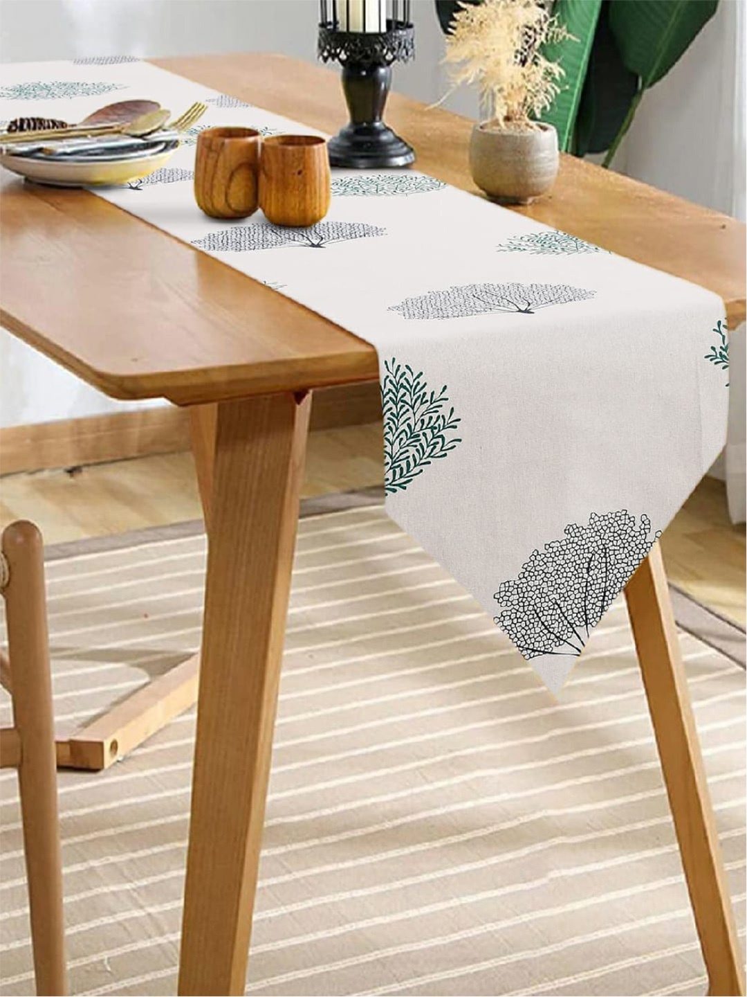 

URBAN SPACE White & Green Tree Printed Cotton Runners