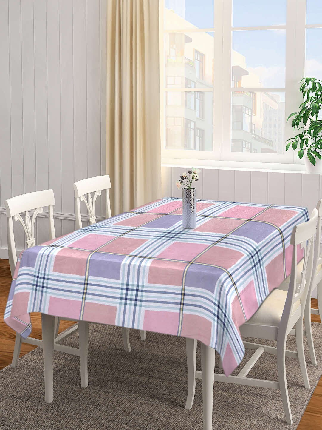 

Arrabi Pink & Purple Checked 6-Seater Table Cover