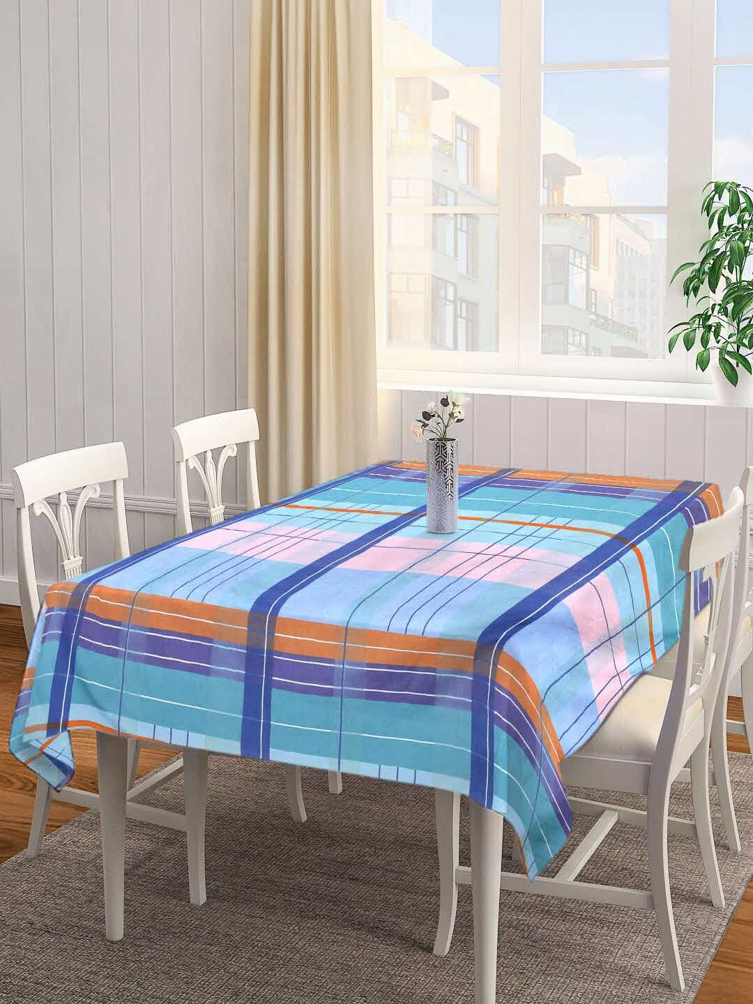

Arrabi Blue & Pink Checked 8-Seater Table Cover
