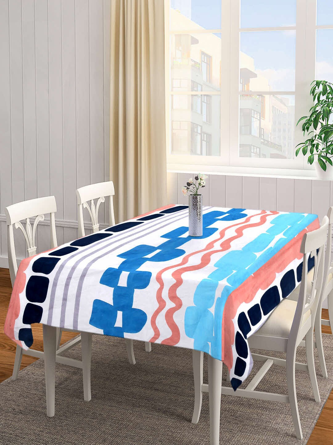 

Arrabi White & Blue Printed 8-Seater Table Cover