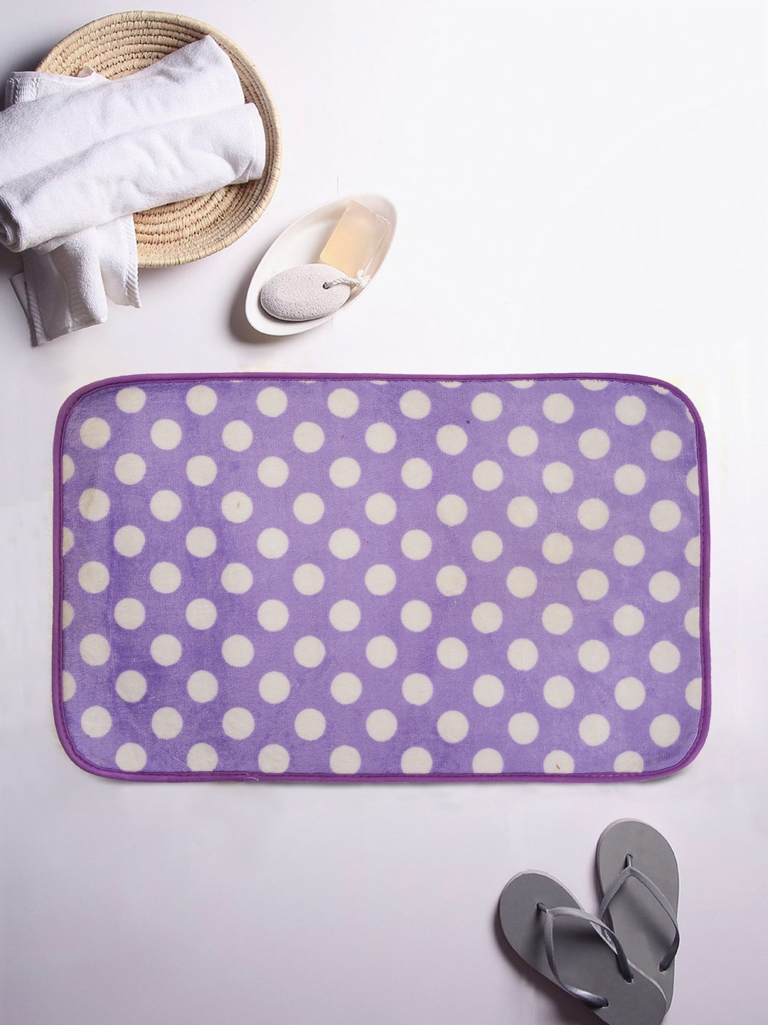 

Cortina Purple & White Polka Dot Print Rectangular Bath Rug