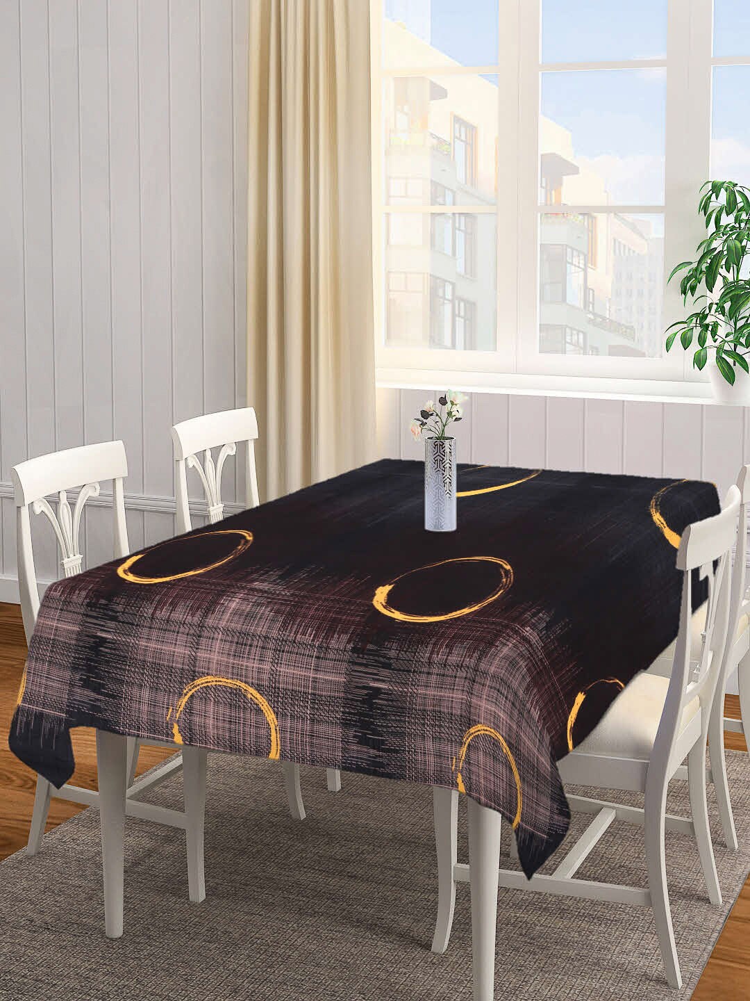 

Arrabi Brown & Yellow Graphic Printed 8-Seater Table Cover