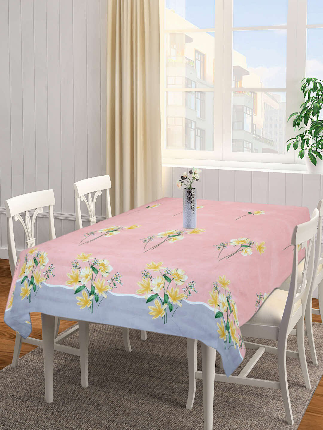

Arrabi Peach-Coloured & Blue Floral Printed 6-Seater Table Cover