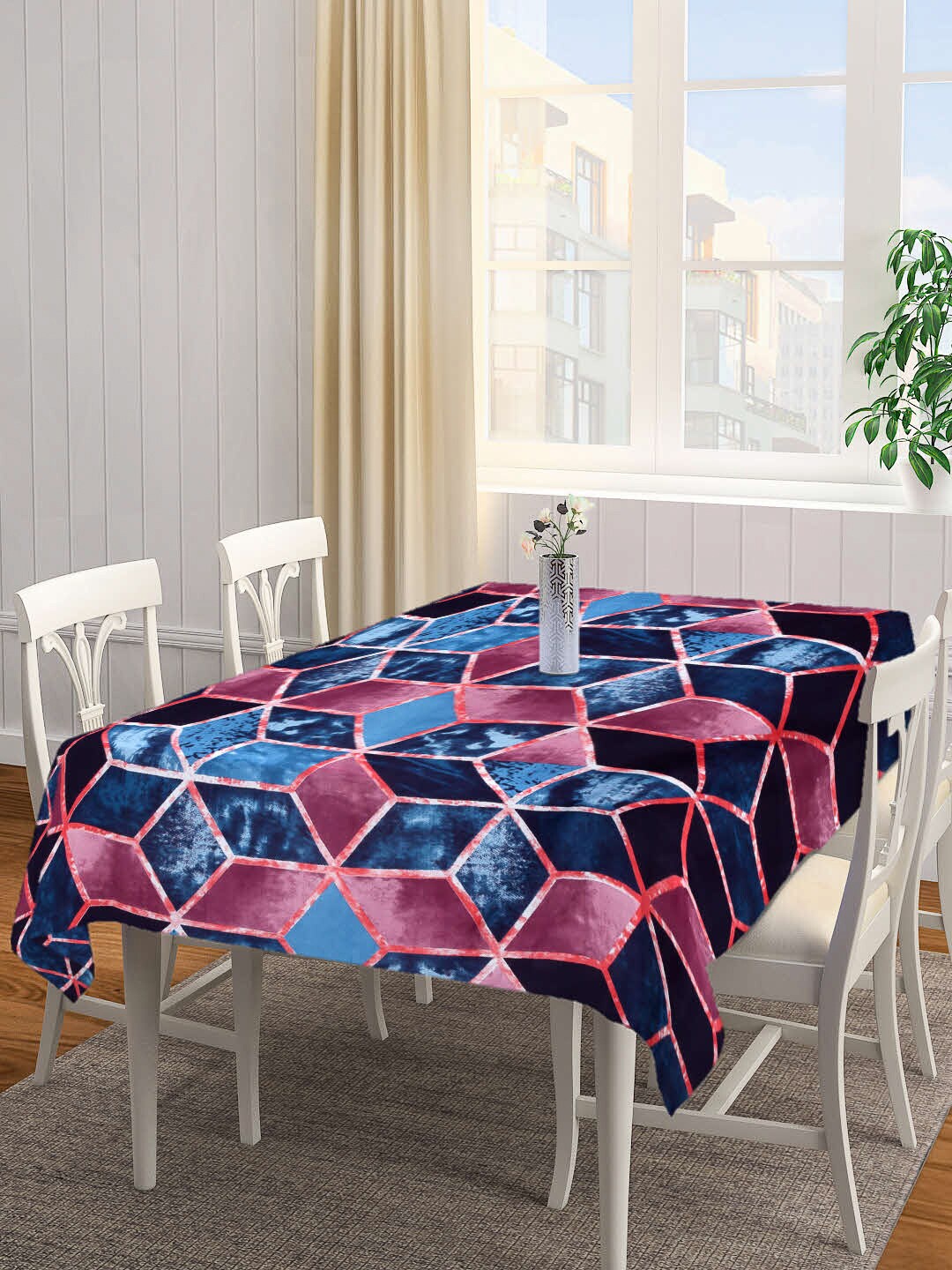 

Arrabi Blue & Purple Geometric Printed 6-Seater Table Cover