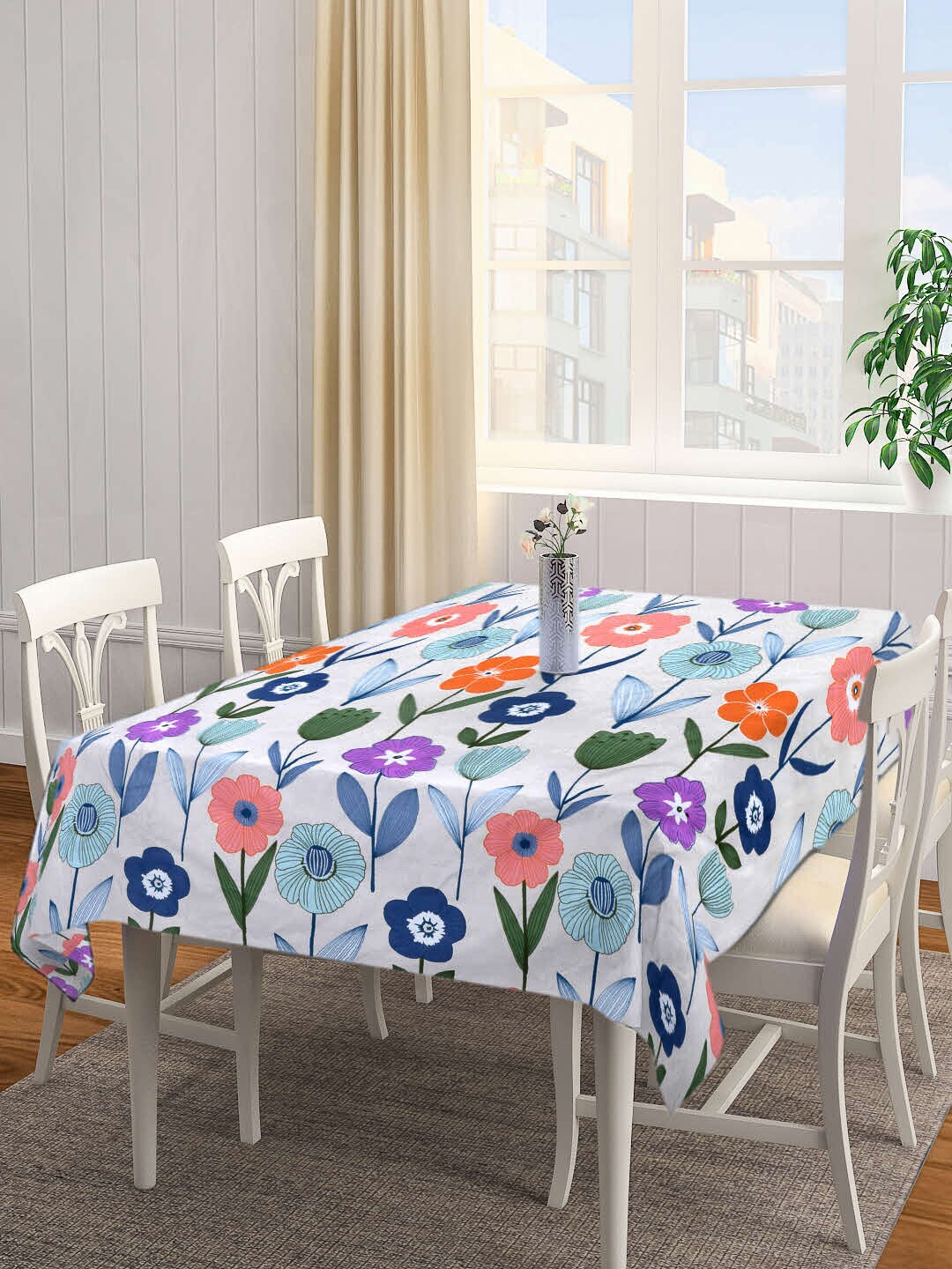 

Arrabi White & Blue Floral Printed 8-Seater Table Cover