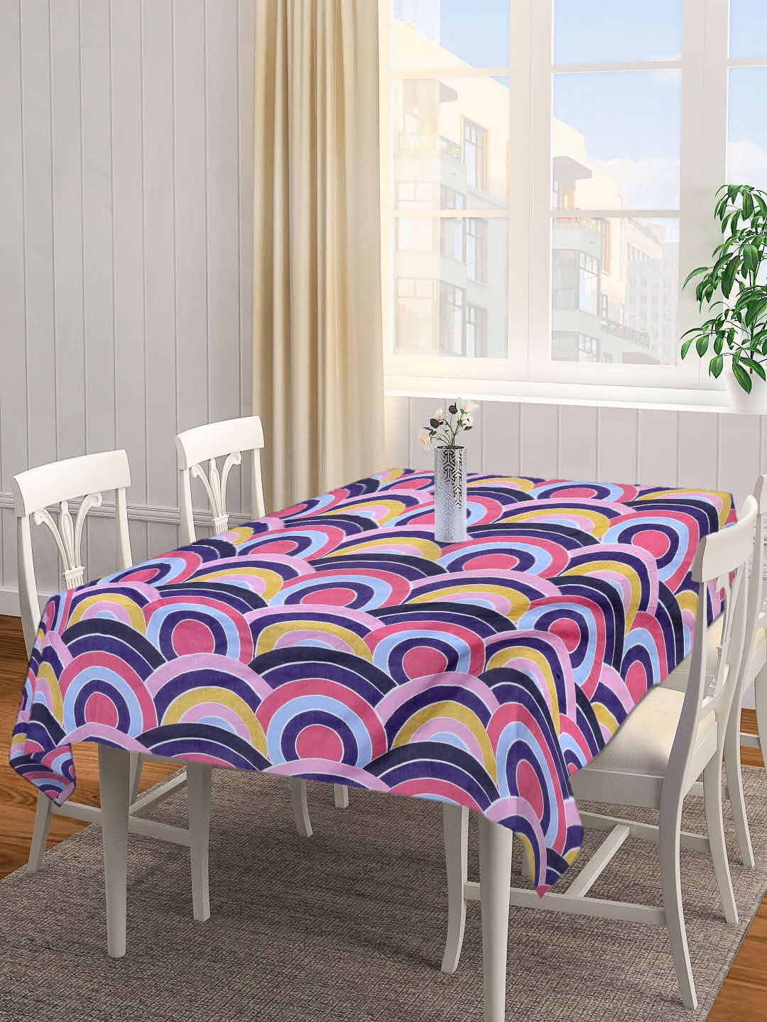 

Arrabi Blue & Pink Geometric Printed 8-Seater Table Cover