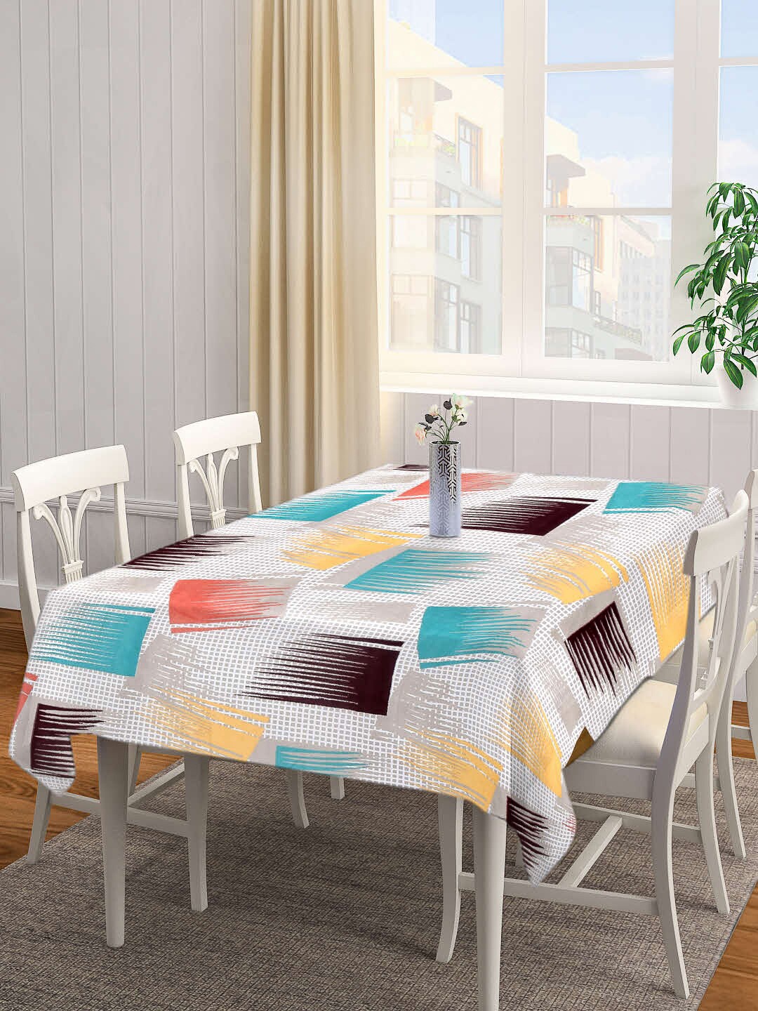 

Arrabi White & Blue Printed 8-Seater Table Cover