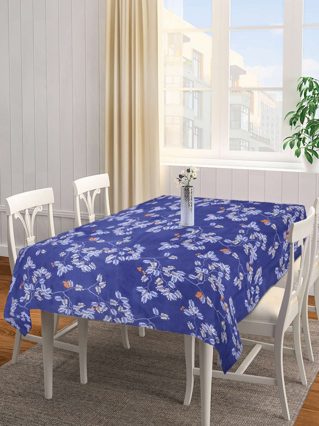 

Arrabi Blue & Grey Floral Printed 6-Seater Table Cover