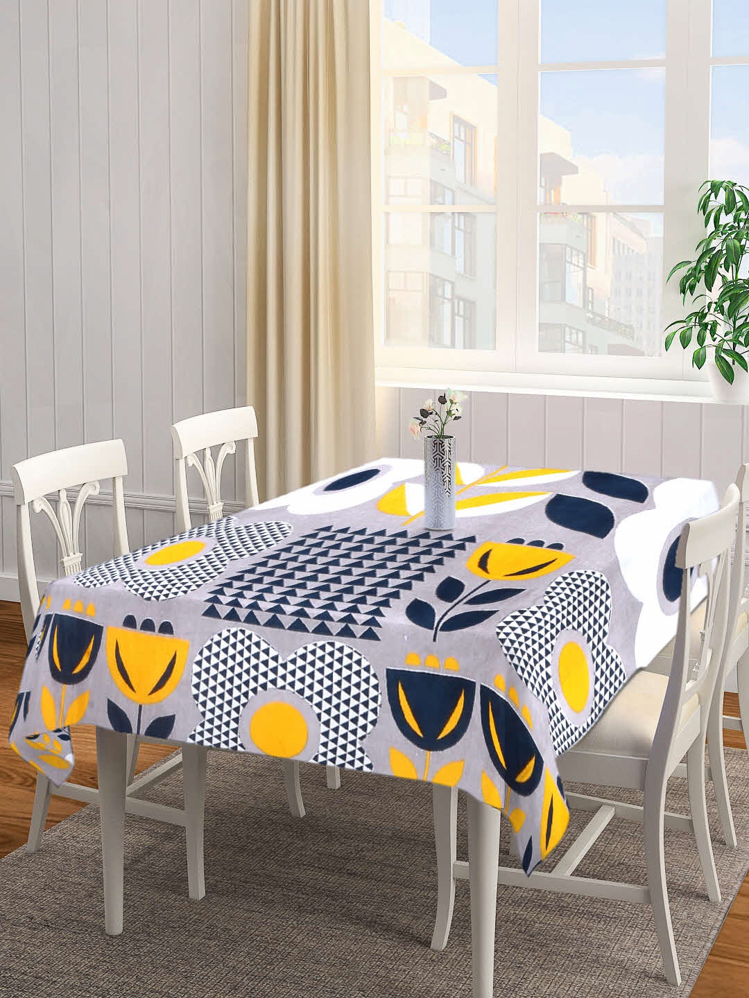

Arrabi Grey & Yellow Printed 8-Seater Table Cover
