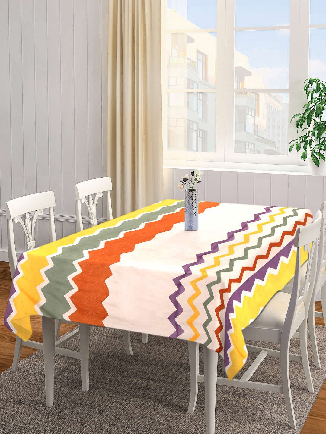 

Arrabi Pink & Yellow Geometric Printed 8-Seater Table Cover