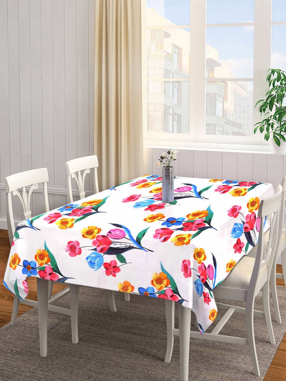 

Arrabi White & Blue Floral Printed 8-SeaterTable Cover