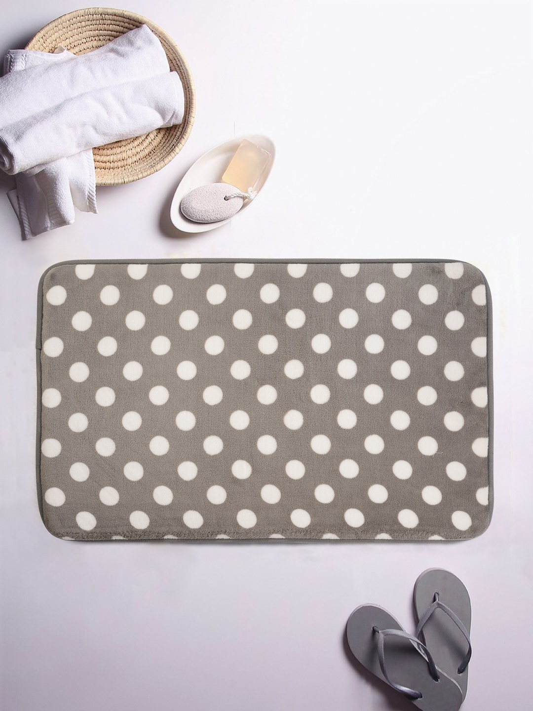 Cortina Grey & White Polka Dot Print Rectangular Bath Rug