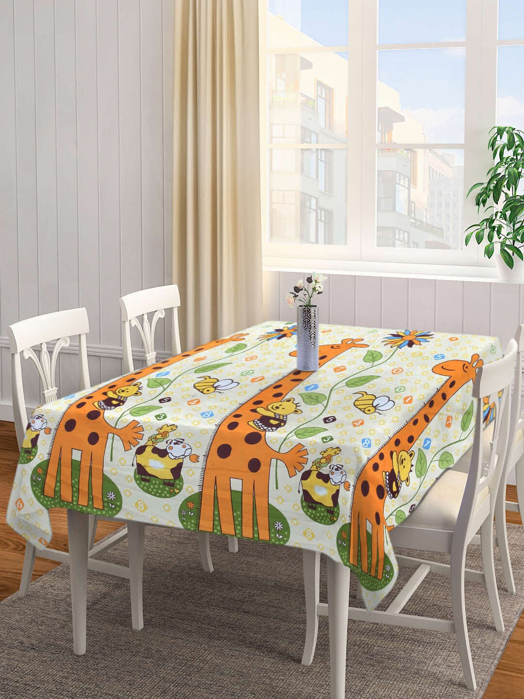 

Arrabi Yellow & Orange-Coloured Cartoon Printed 8-Seater Table Cover