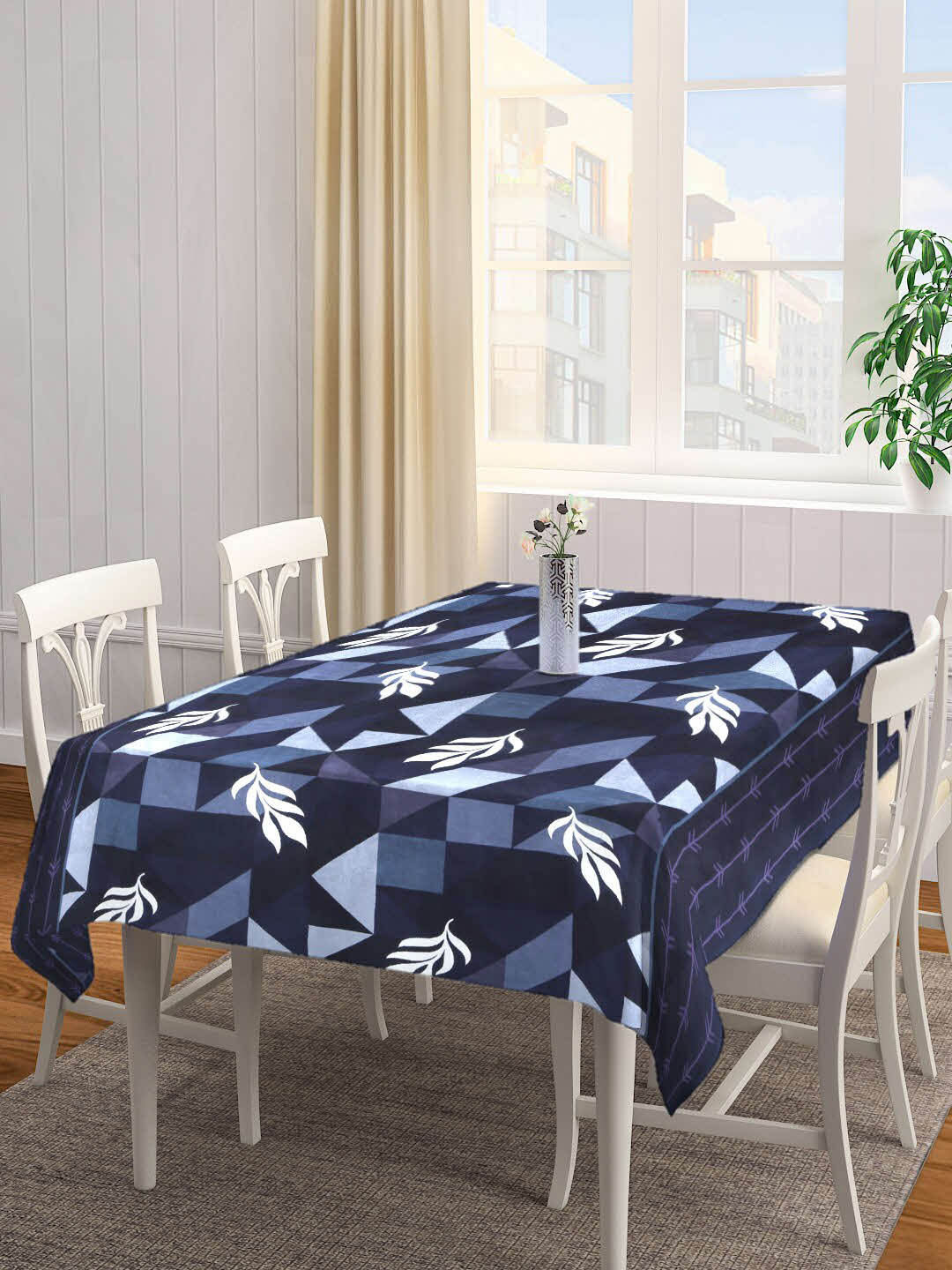 

Arrabi Blue & White Geometric Printed 6-Seater Table Cover
