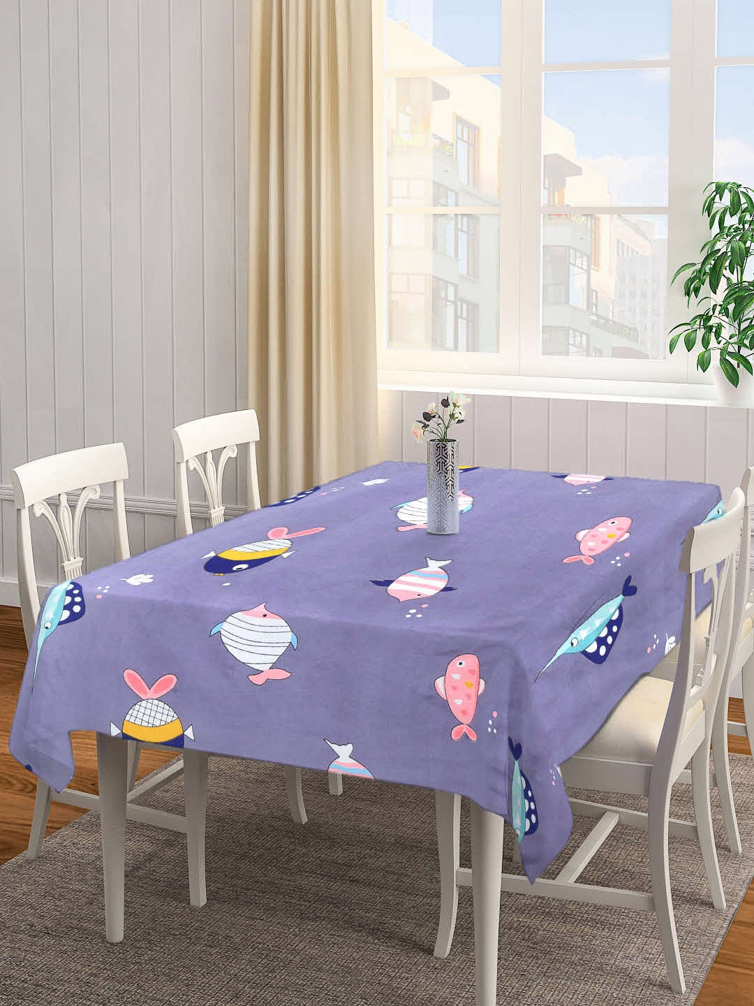 

Arrabi Purple & Pink Conversational Printed 6-Seater Table Cover