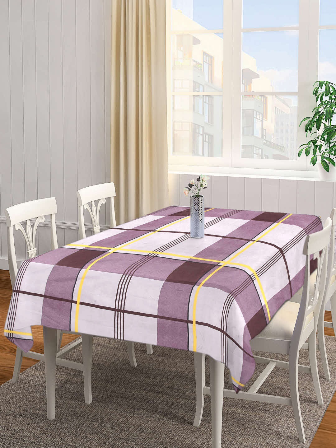 

Arrabi Purple & Brown Checked 8-Seater Table Cover