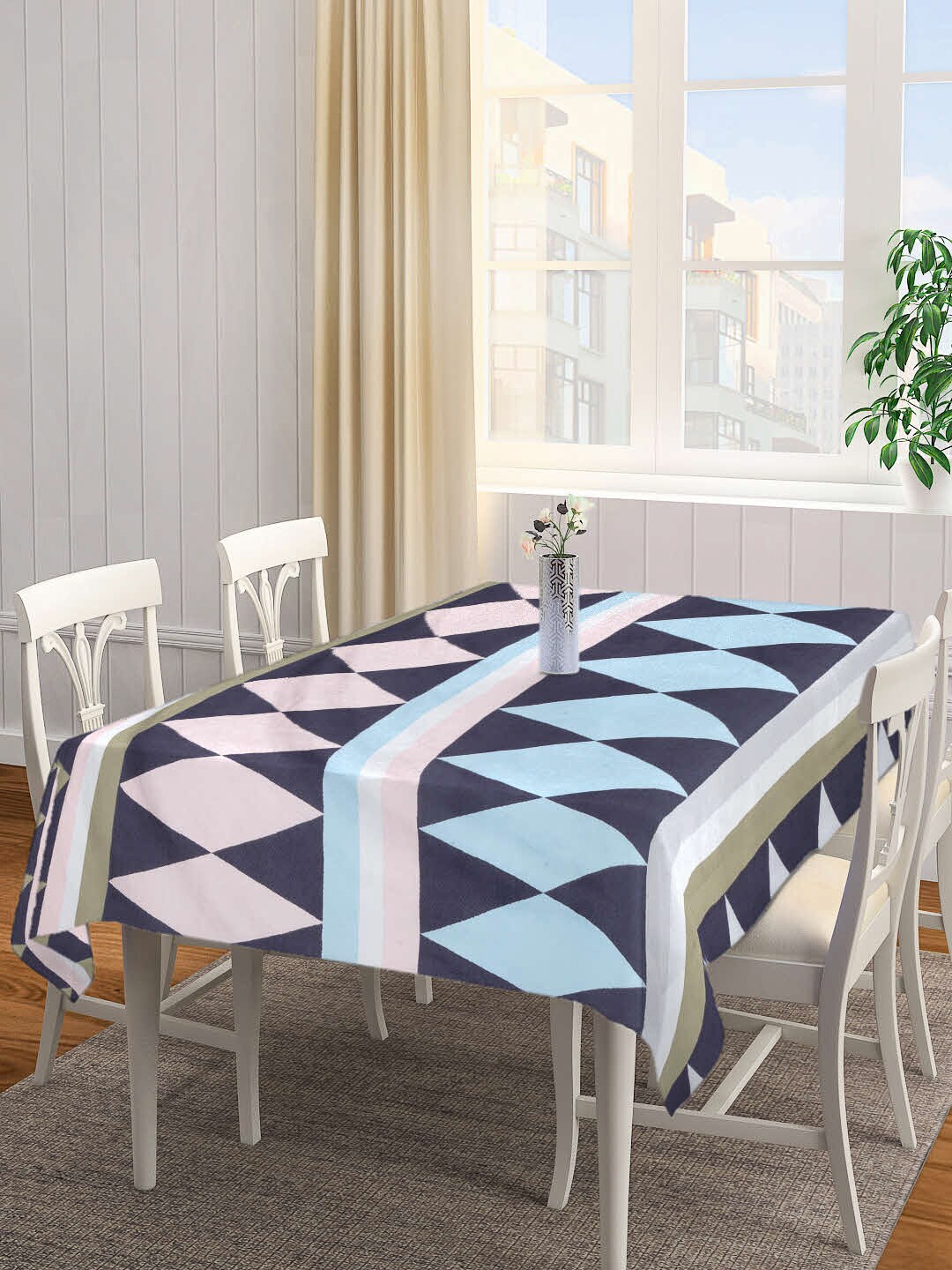 

Arrabi Blue & Pink Geometric Printed 6-Seater Table Cover