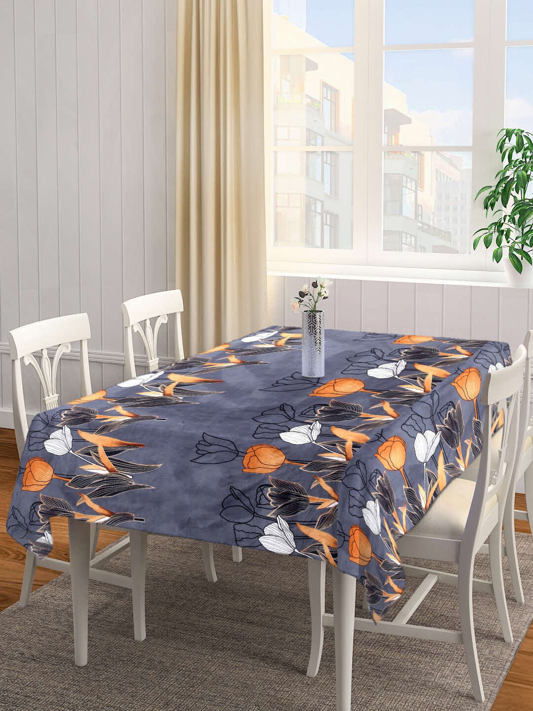 

Arrabi Grey & Orange-colored Floral Printed 8-Seater Table Cover