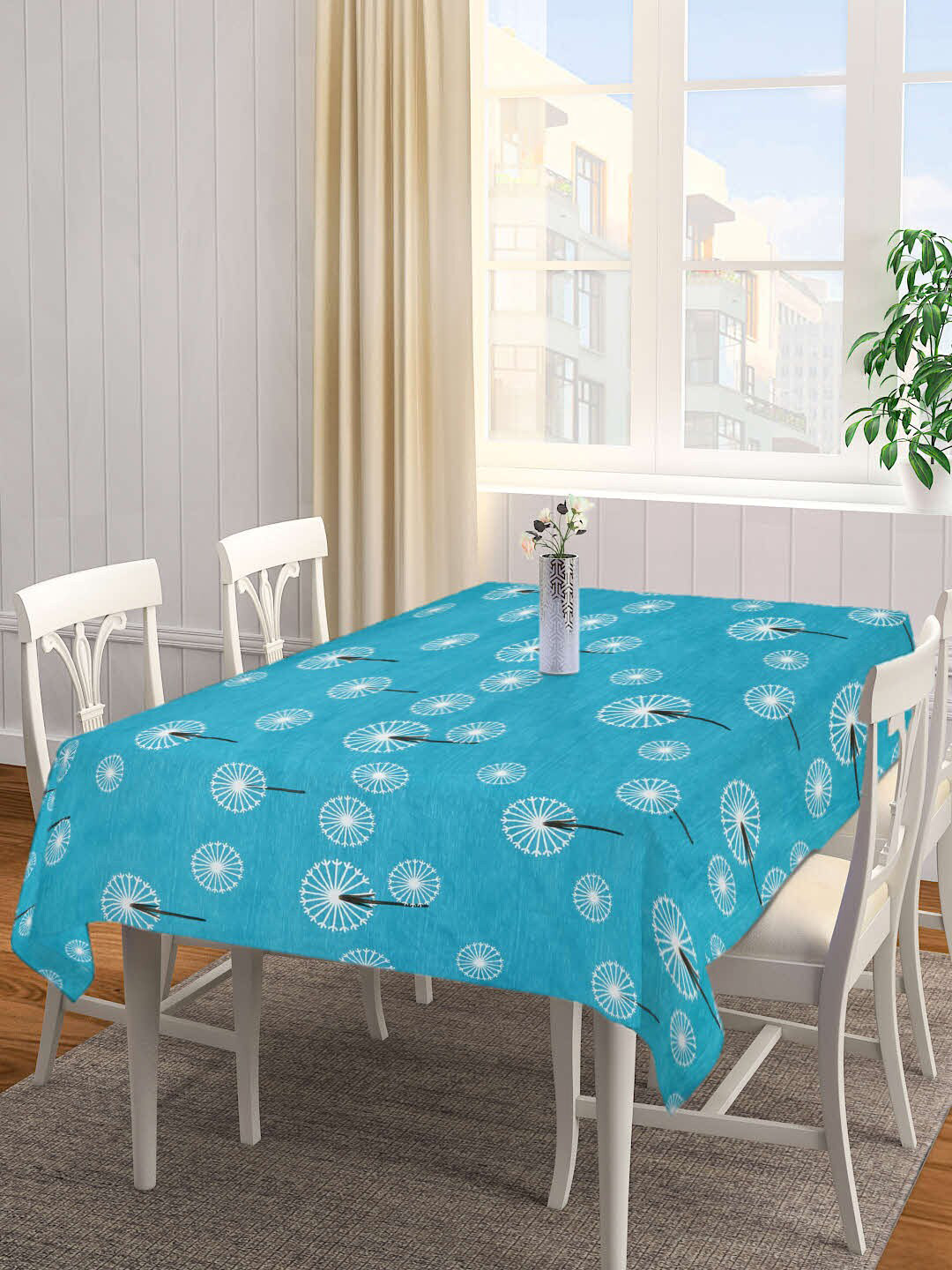 

Arrabi Teal-Blue & White Printed 6-Seater Table Cover