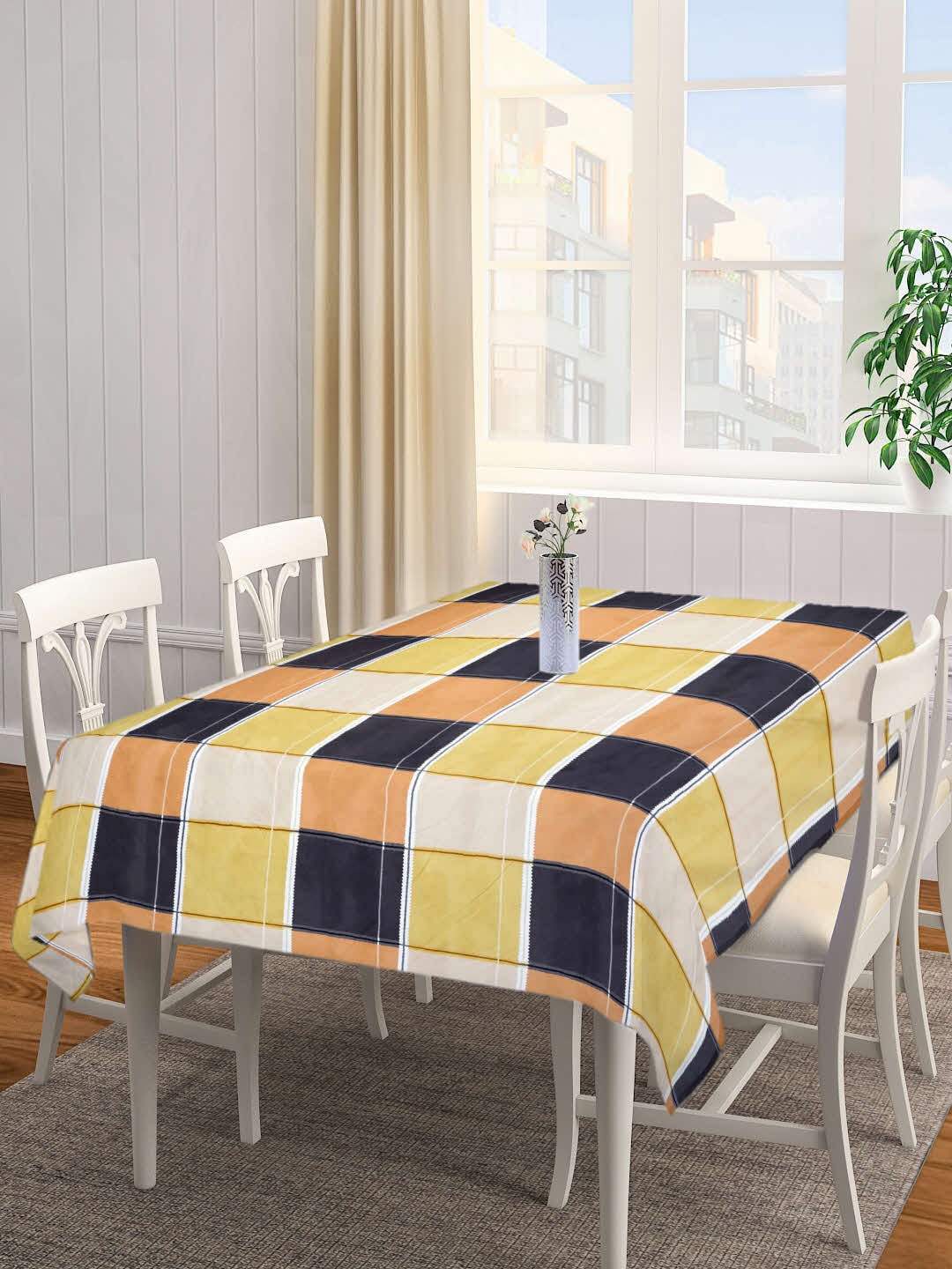 

Arrabi Yellow & Beige Checked 6-Seater Table Cover