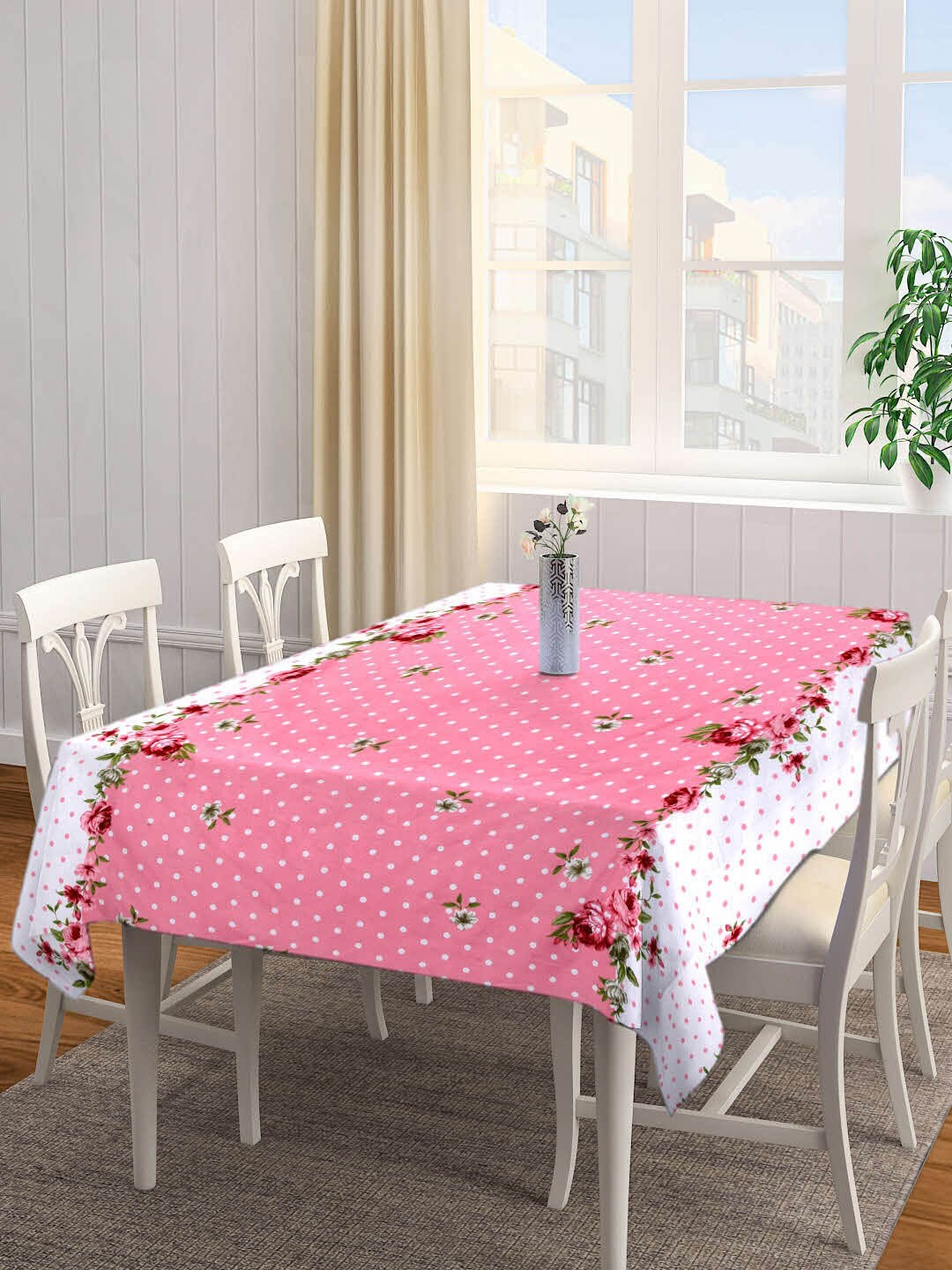 

Arrabi Pink & White Floral Printed 8-Seater Table Cover