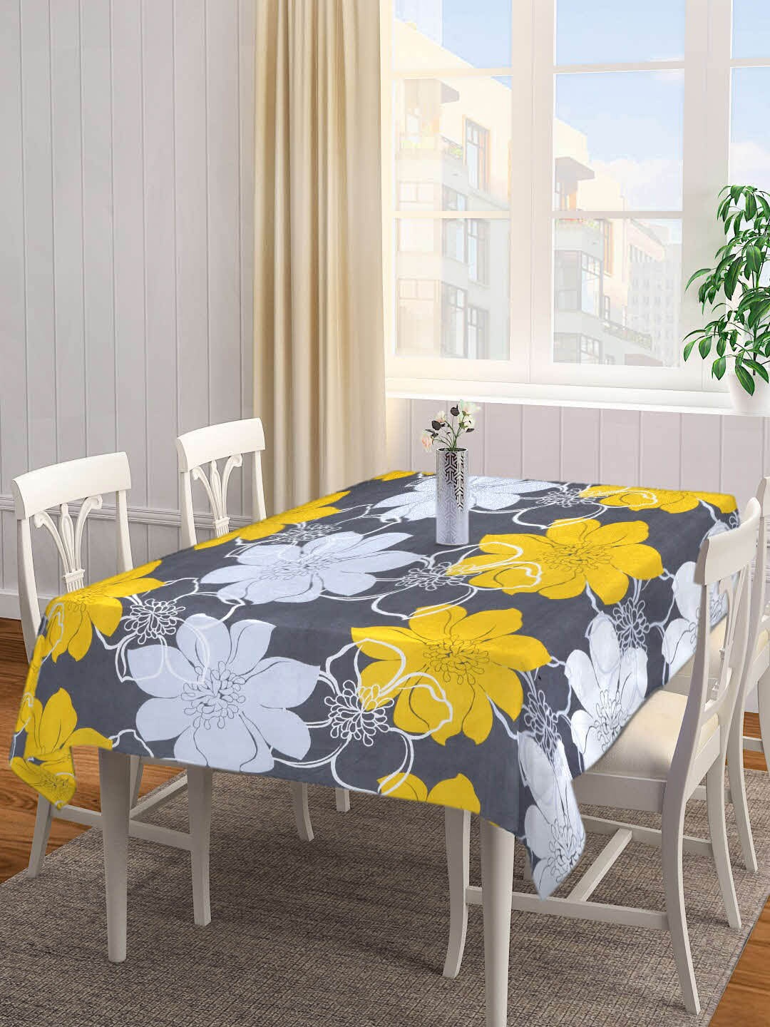 

Arrabi Grey & Yellow Floral Printed 6-Seater Table Cover