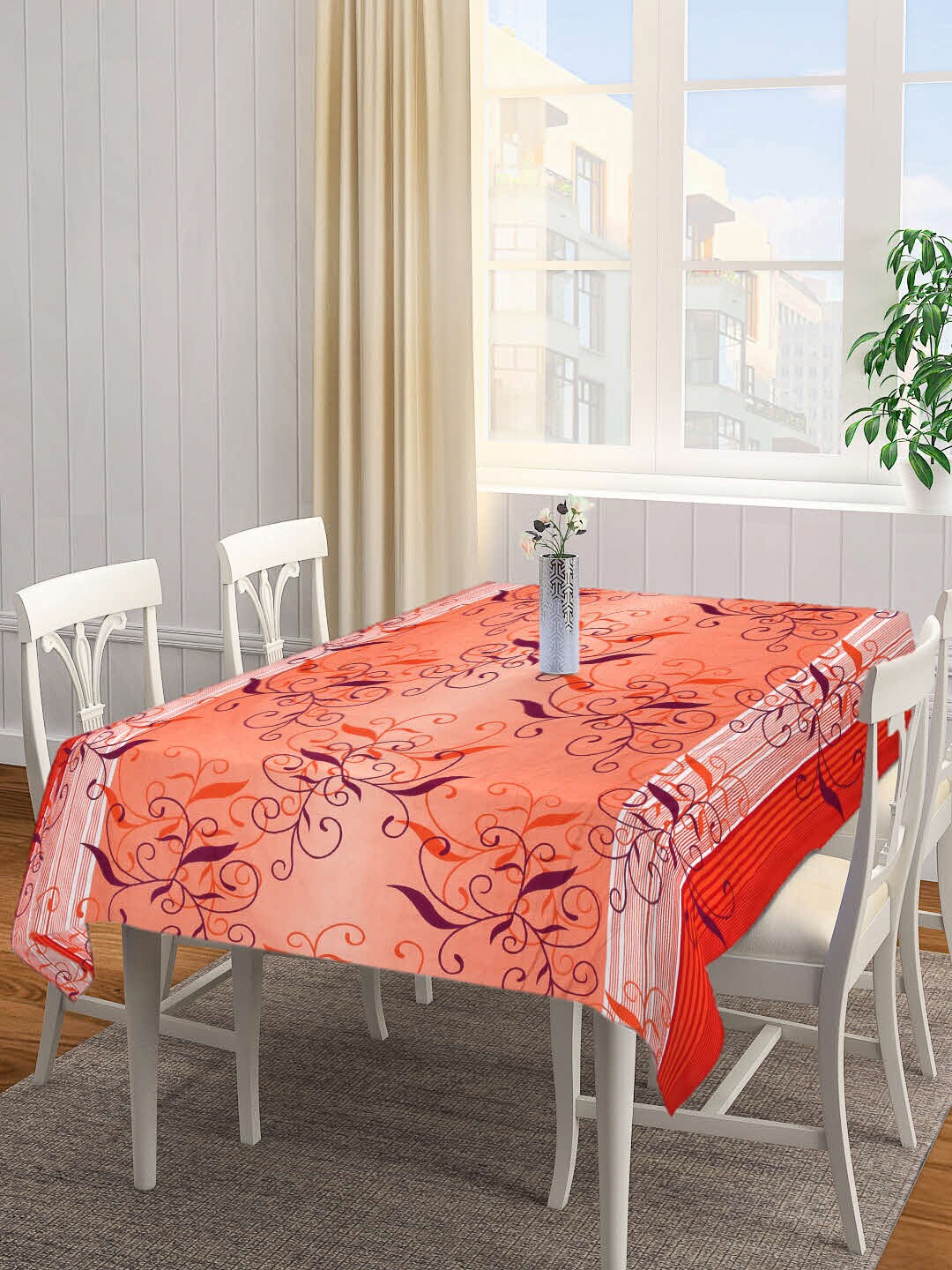 

Arrabi Orange-Coloured Printed 6-Seater Table Cover