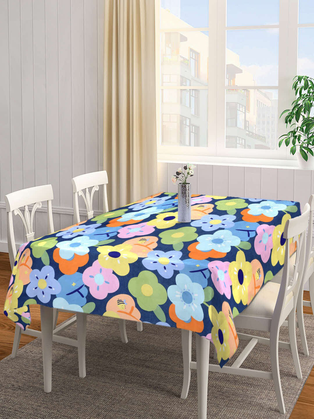 

Arrabi Blue & Yellow Floral Printed 6-Seater Table Cover