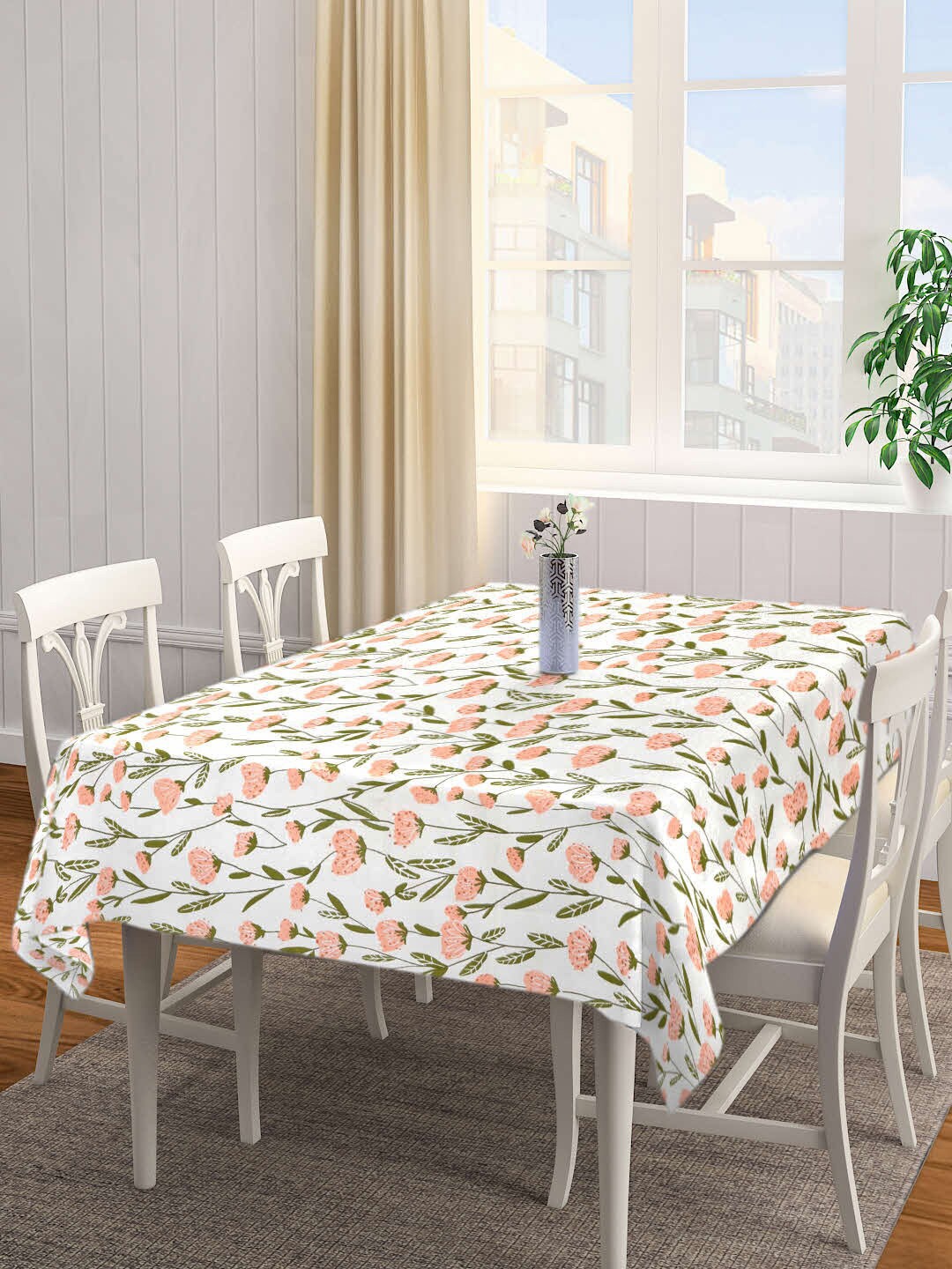 

Arrabi Cream-Coloured & Peach Floral Printed 6-Seater Table Cover
