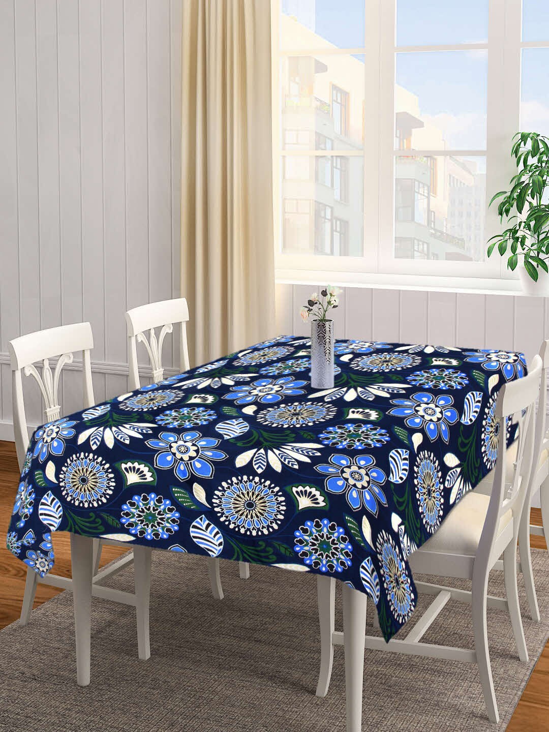 

Arrabi Blue & Beige Ethnic Motifs Printed 6-Seater Table Cover