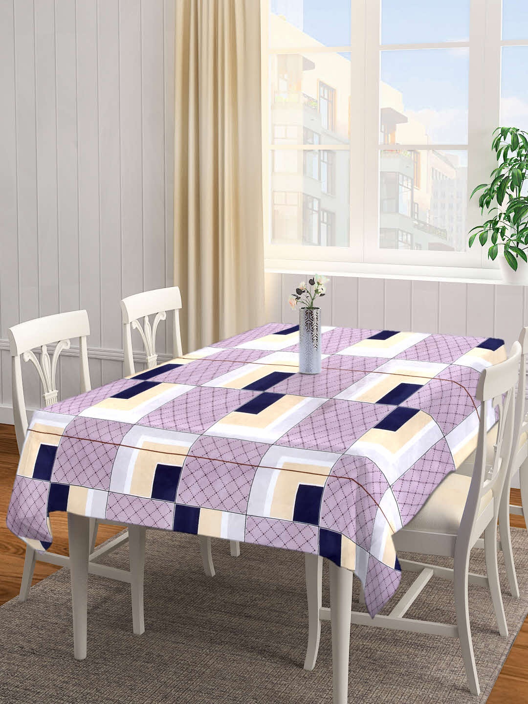 

Arrabi Lavender & Yellow Geometric Printed 8-Seater Table Cover