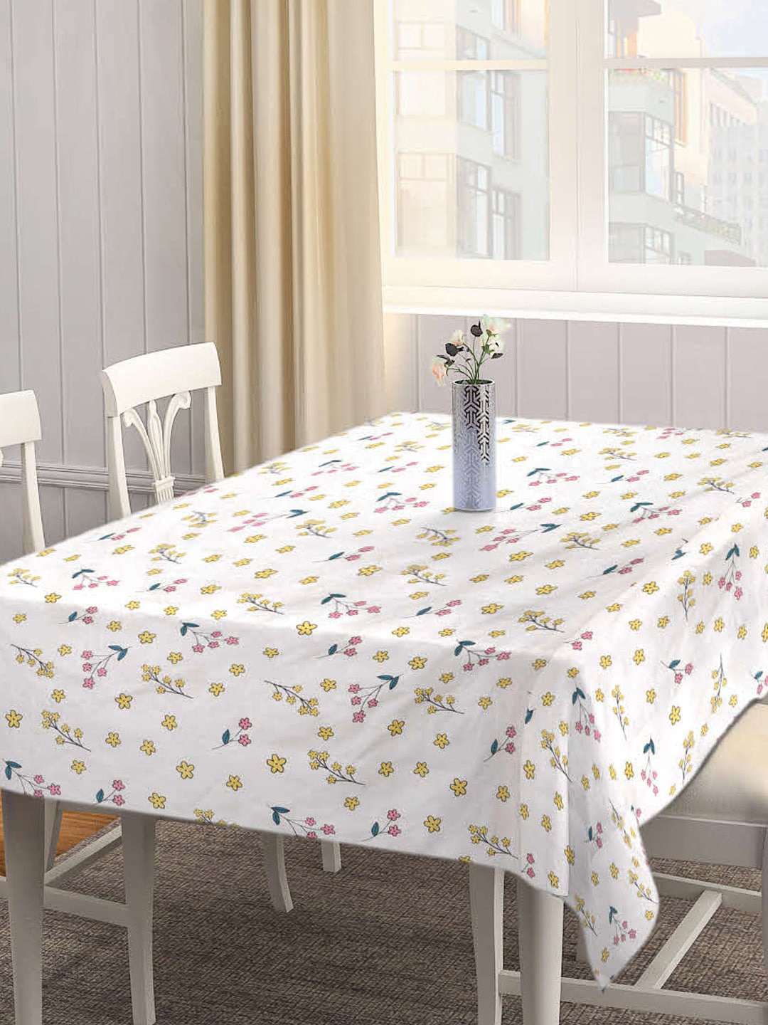 

Arrabi Cream-Colored & Yellow Floral Printed 6-Seater Table Cover