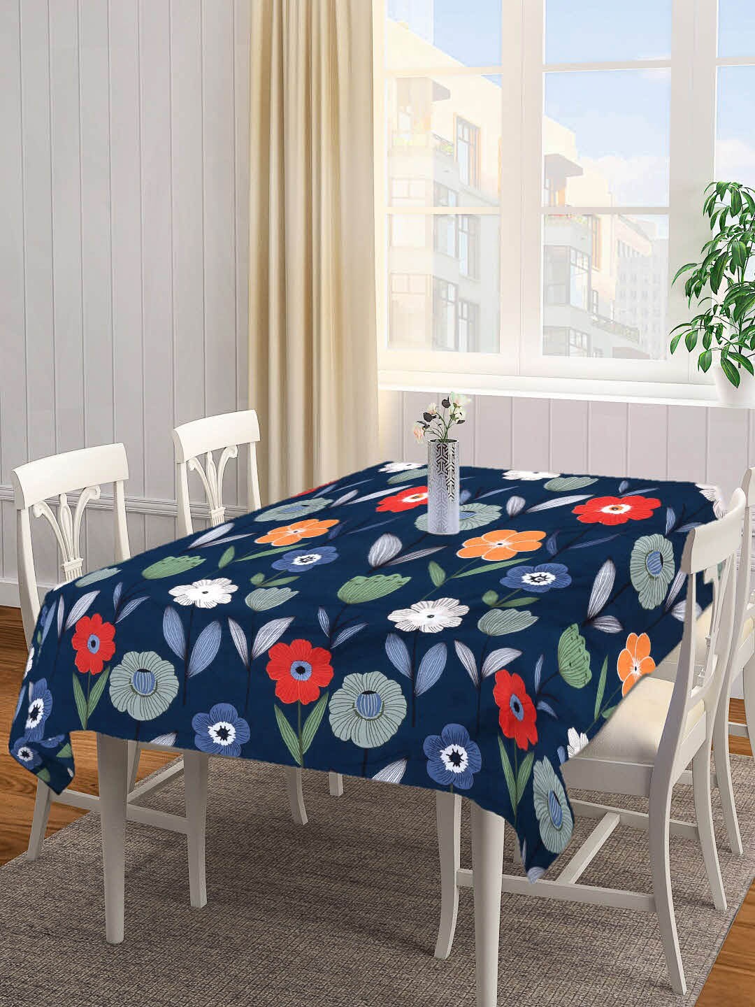 

Arrabi Blue & Red Floral Printed 8-Seater Table Cover
