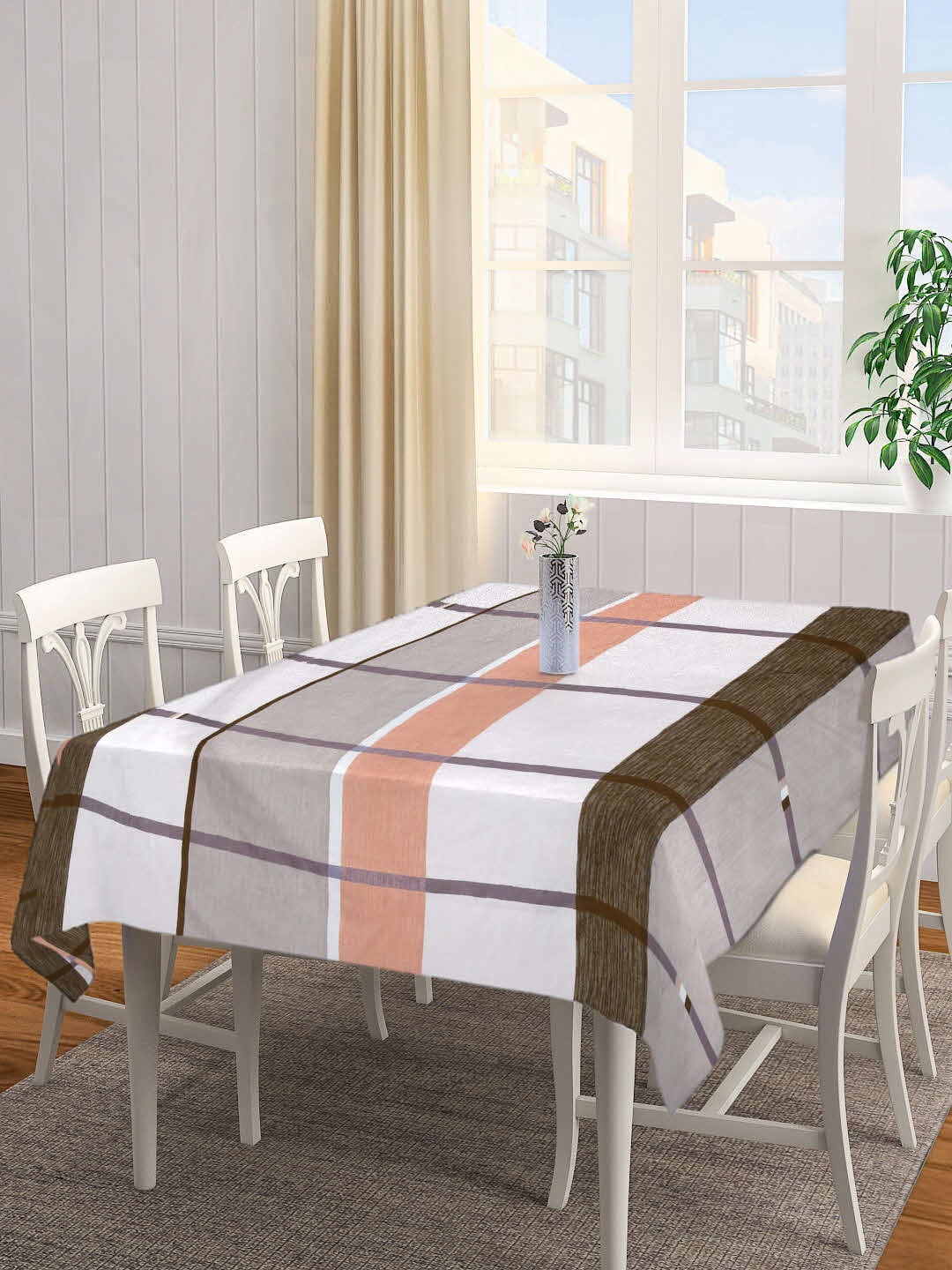 

Arrabi Brown & White Checked 6-Seater Table Cover
