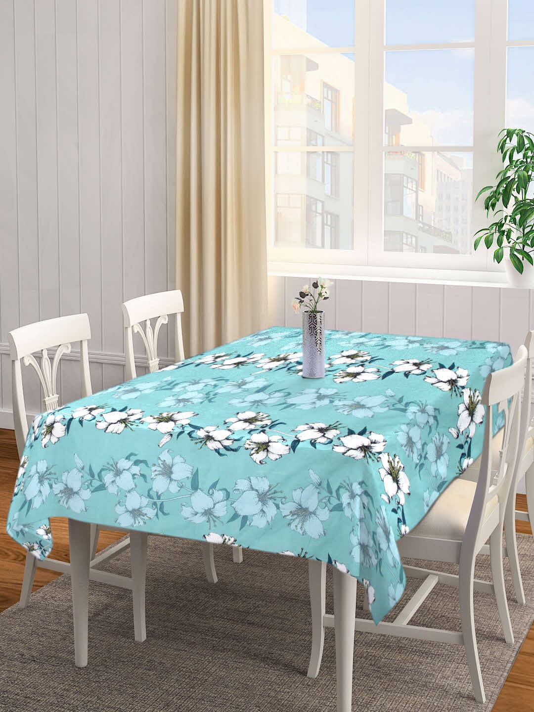 

Arrabi Blue & White Floral Printed 6-Seater Table Cover