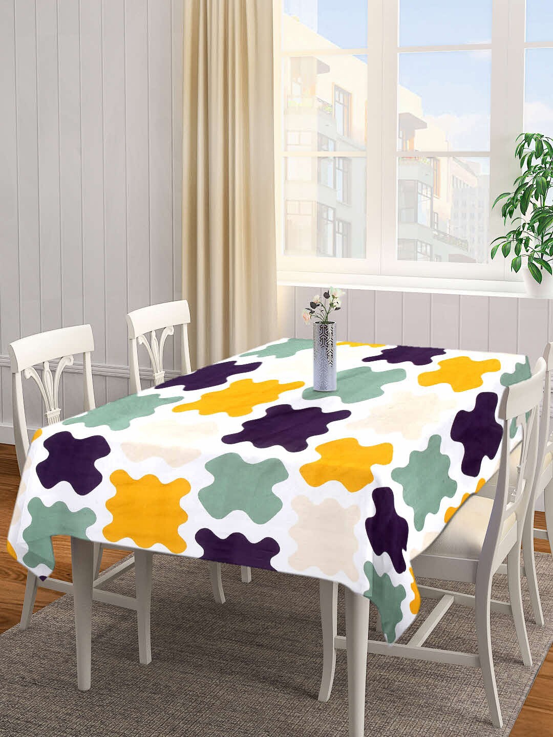 

Arrabi Green & Yellow Geometric Printed 8-Seater Table Cover