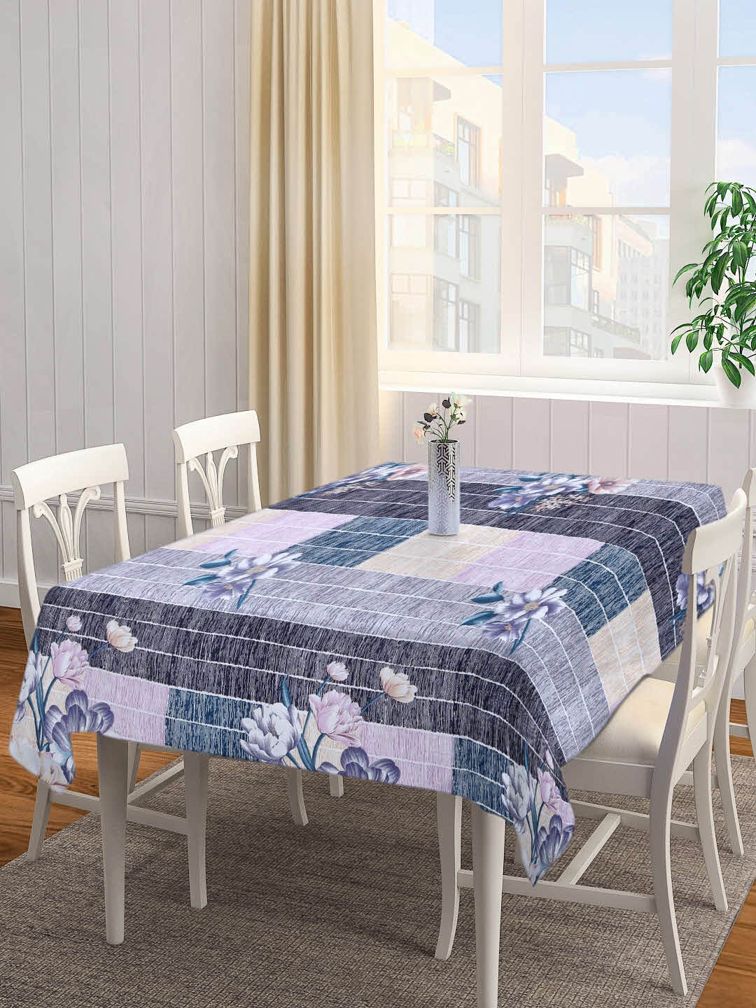 

Arrabi Purple & Grey Floral Printed 8-Seater Table Cover