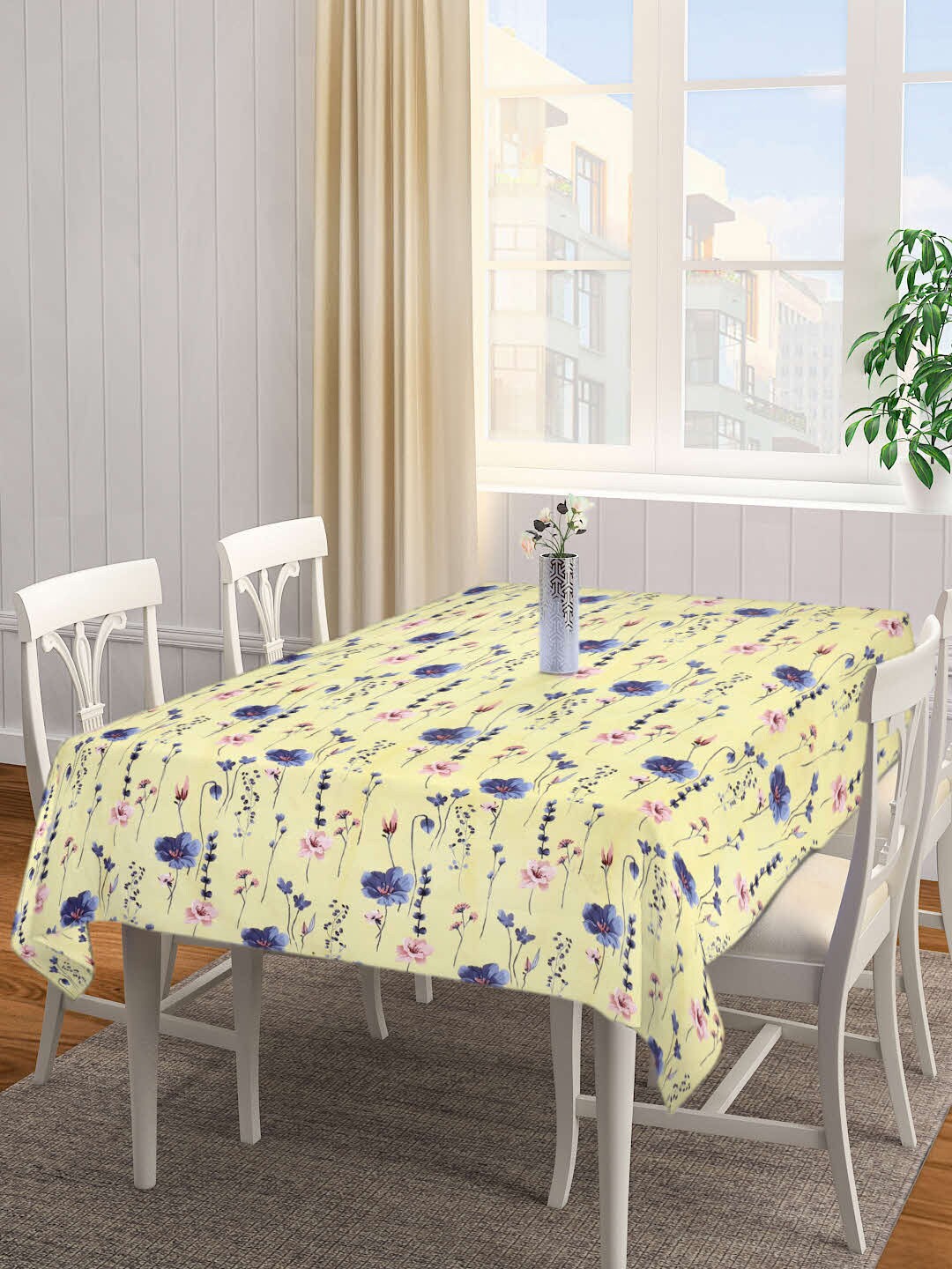 

Arrabi Yellow & Blue Floral Printed 6-Seater Table Cover