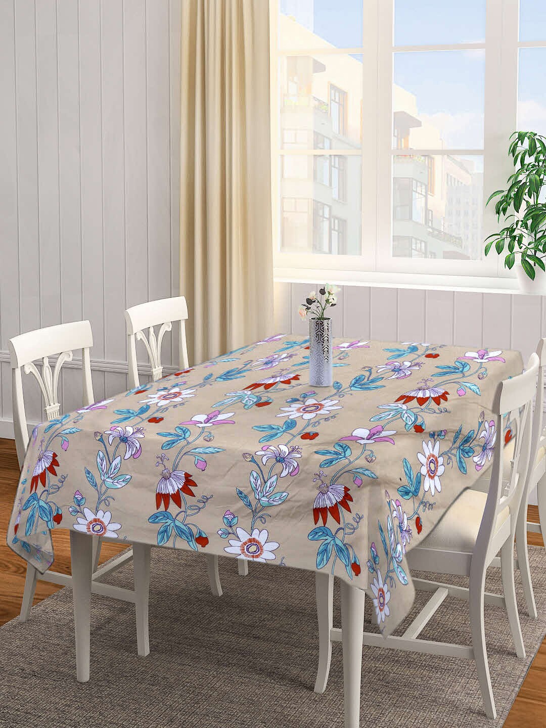 

Arrabi Brown & Blue Floral Printed 8-Seater Table Cover