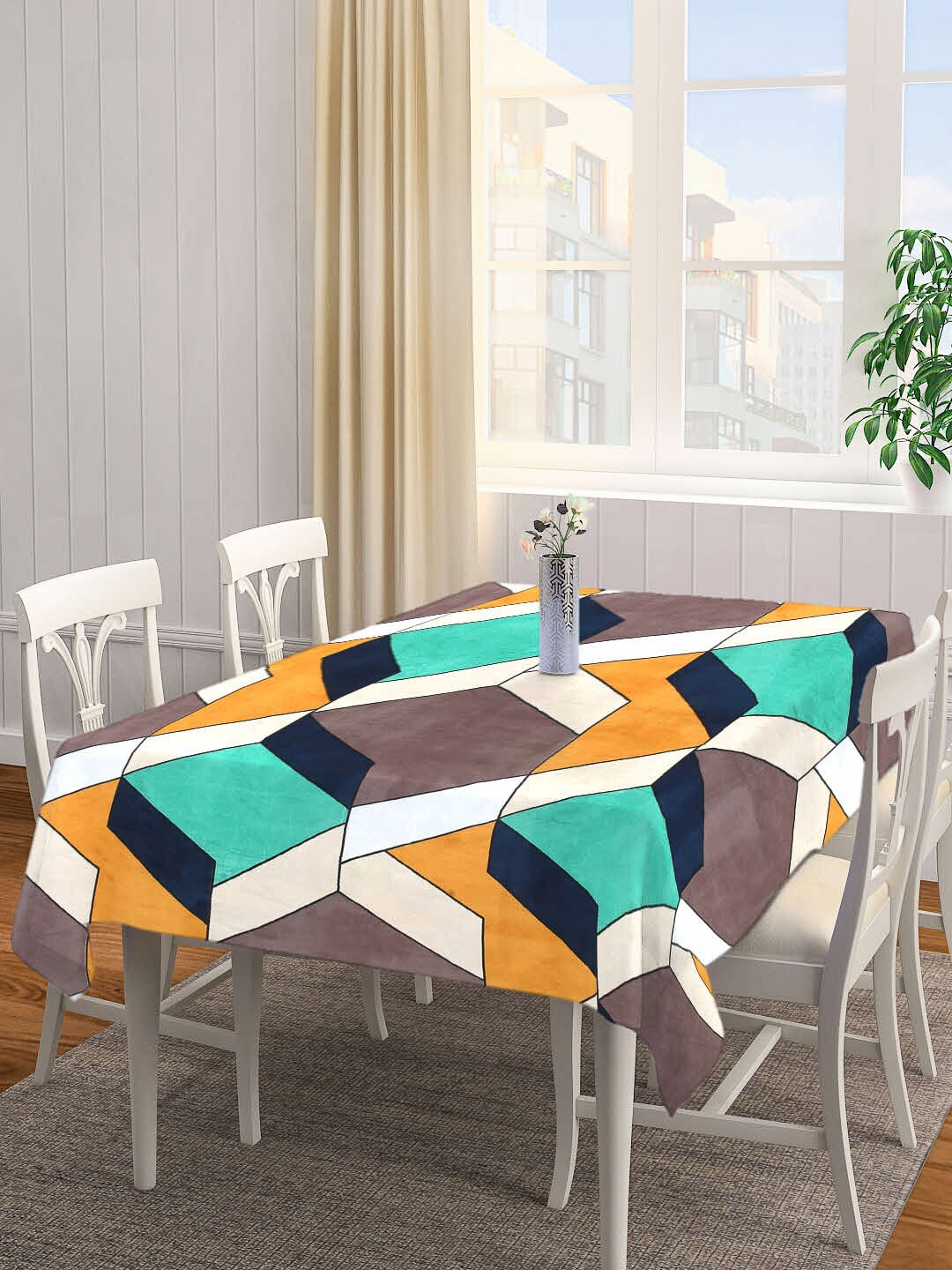 

Arrabi Brown & Green Geometric Printed 8-Seater Table Cover