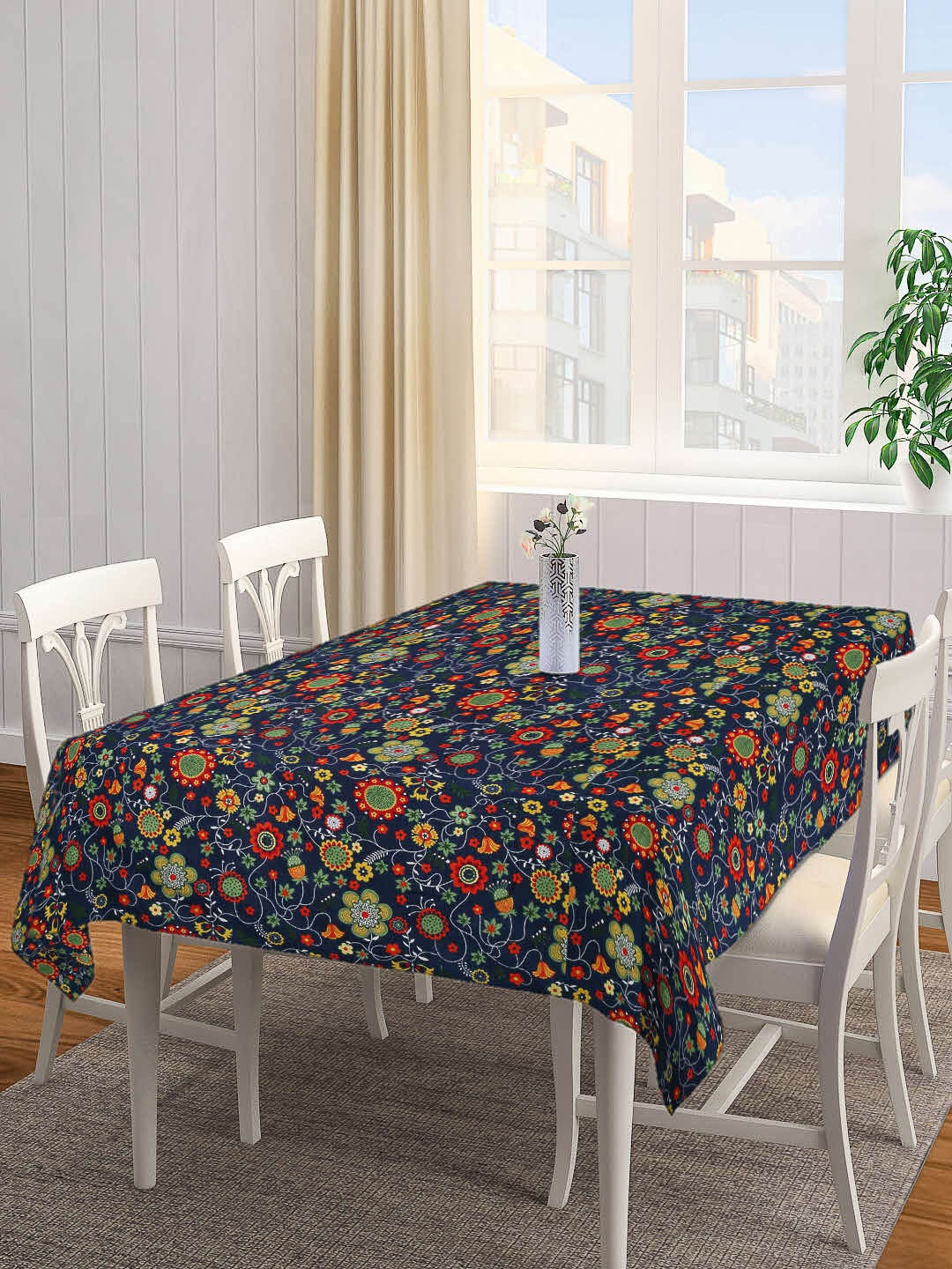 

Arrabi Blue & Red Floral Printed 8-Seater Table Cover