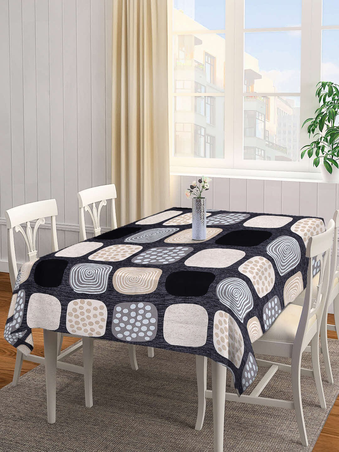 

Arrabi Black & Grey Geometric Printed 8-Seater Table Cover