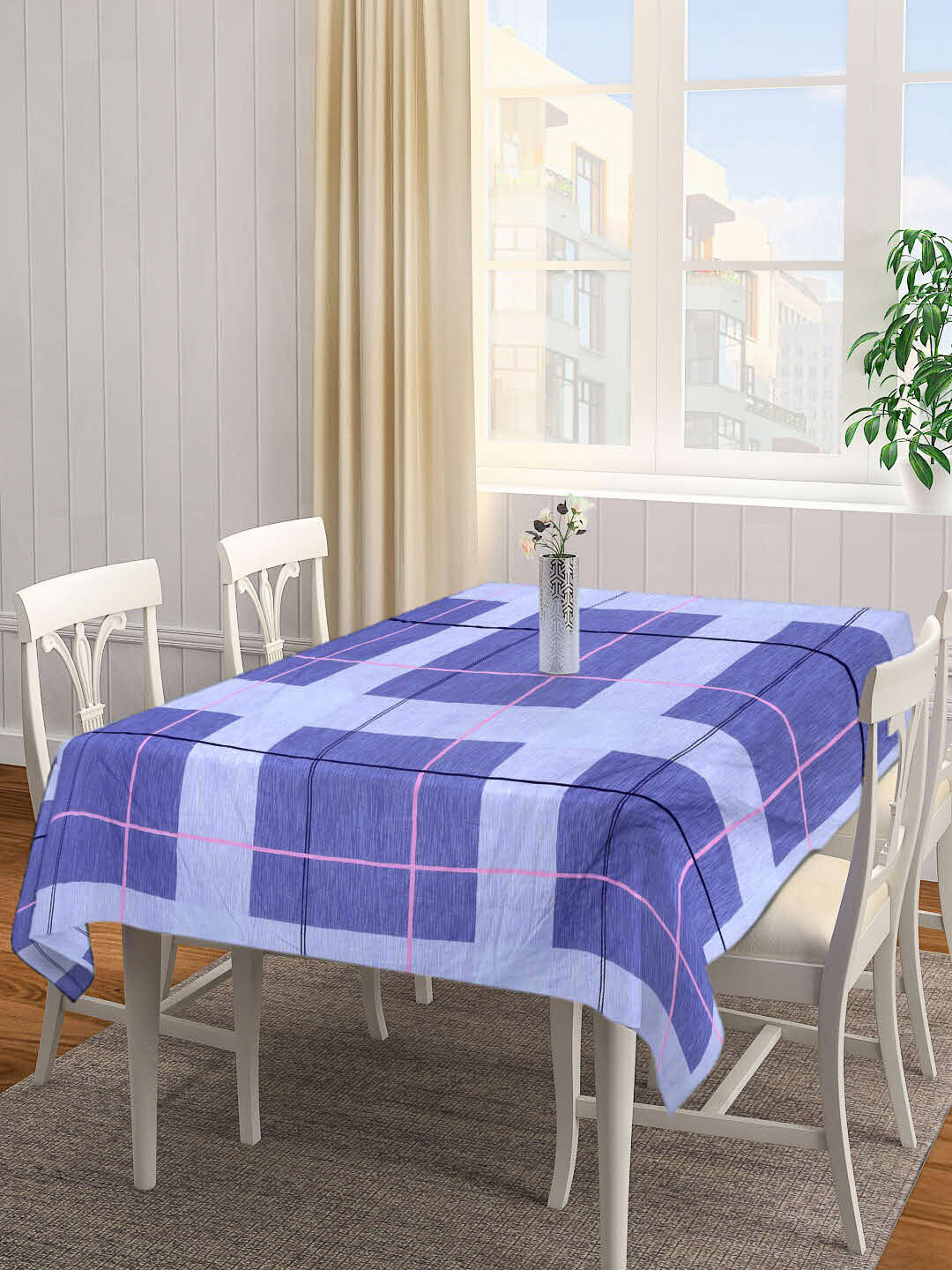 

Arrabi Blue & Pink Geometric Printed 8-Seater Table Cover
