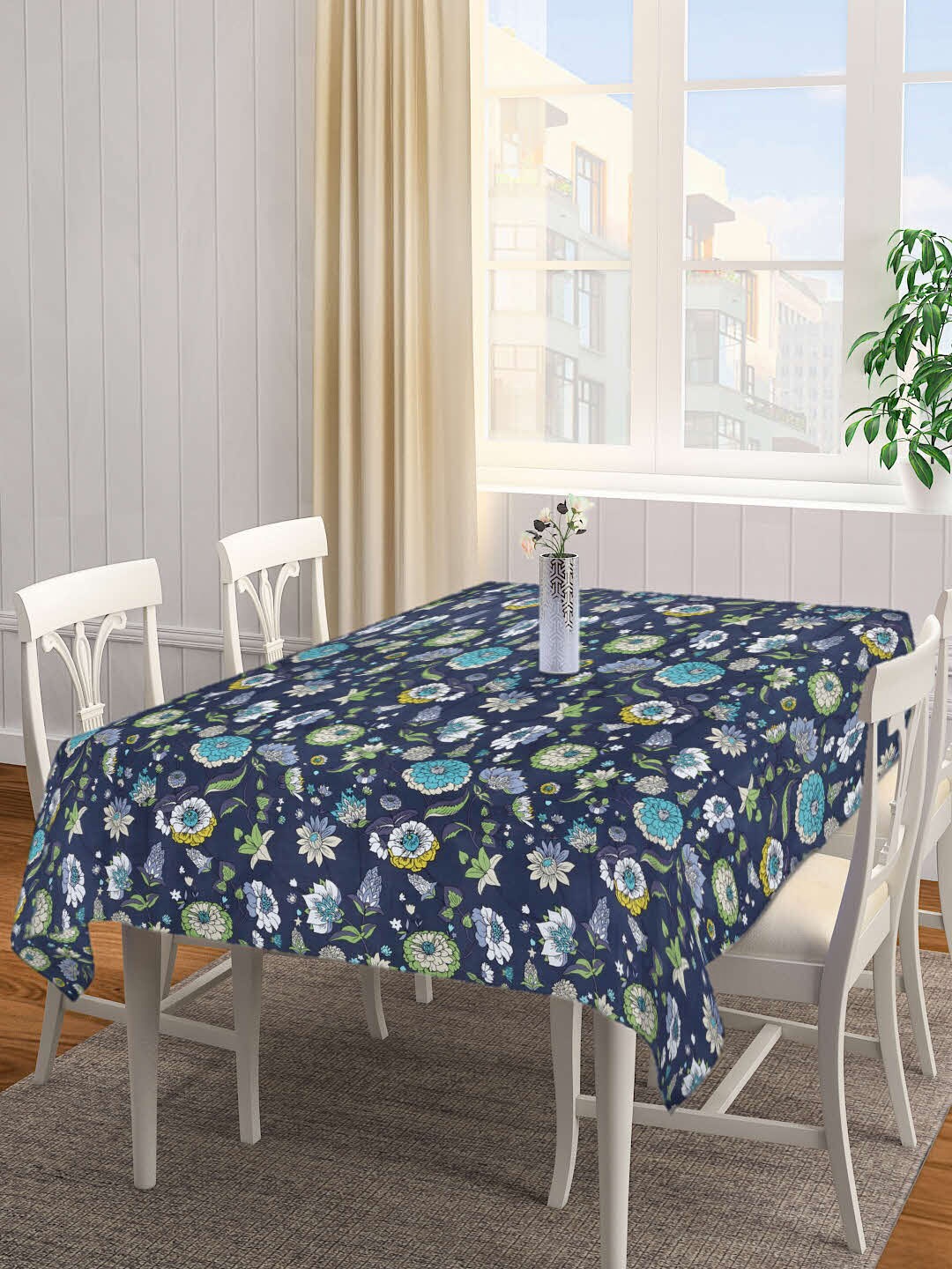 

Arrabi Grey & Blue Floral Printed 6-Seater Table Cover