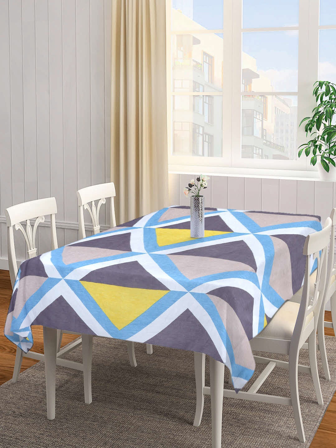 

Arrabi Grey & Blue Geometric Printed 8-Seater Table Cover