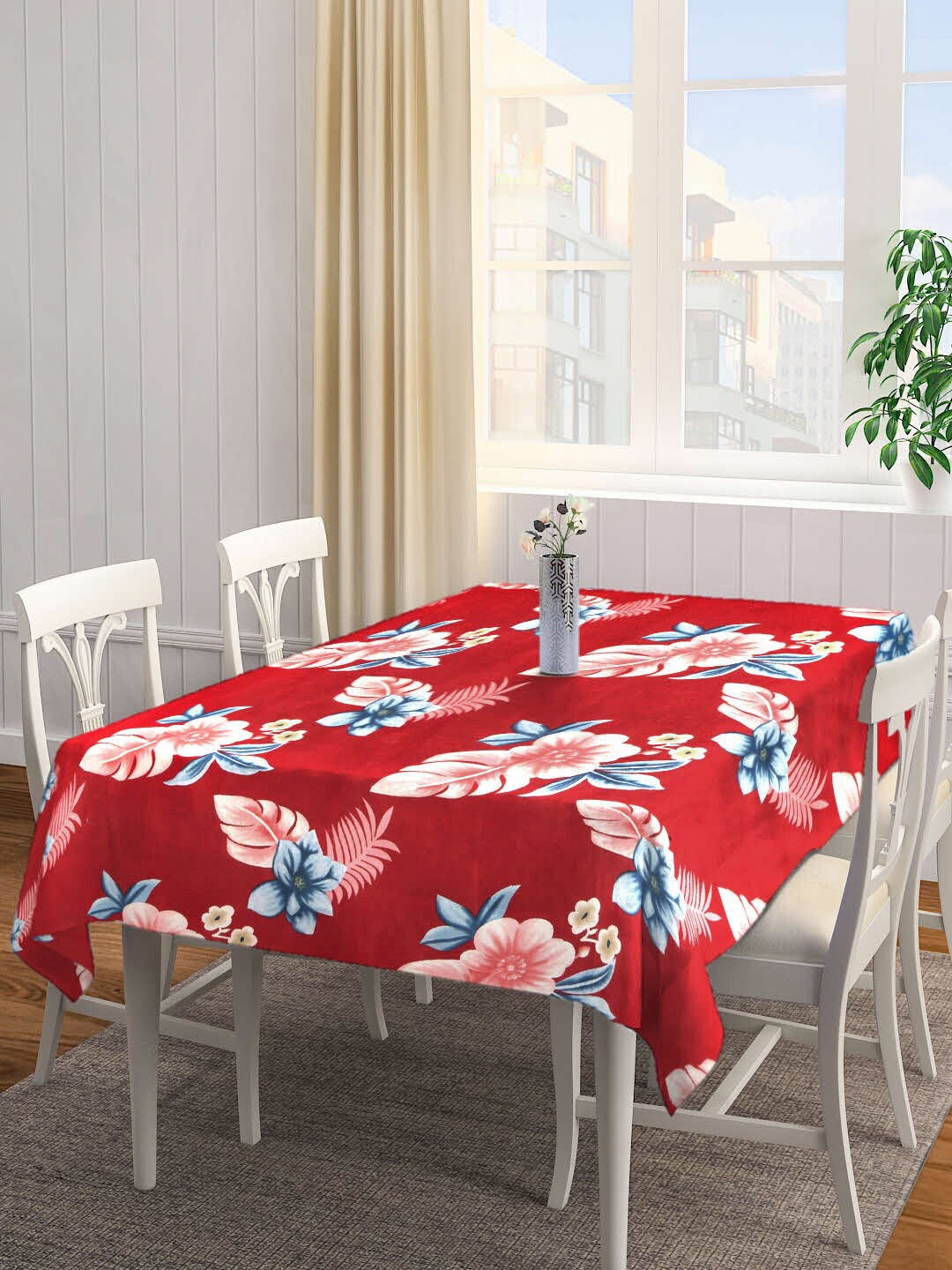 

Arrabi Red & Grey Floral Printed 6-Seater Table Cover